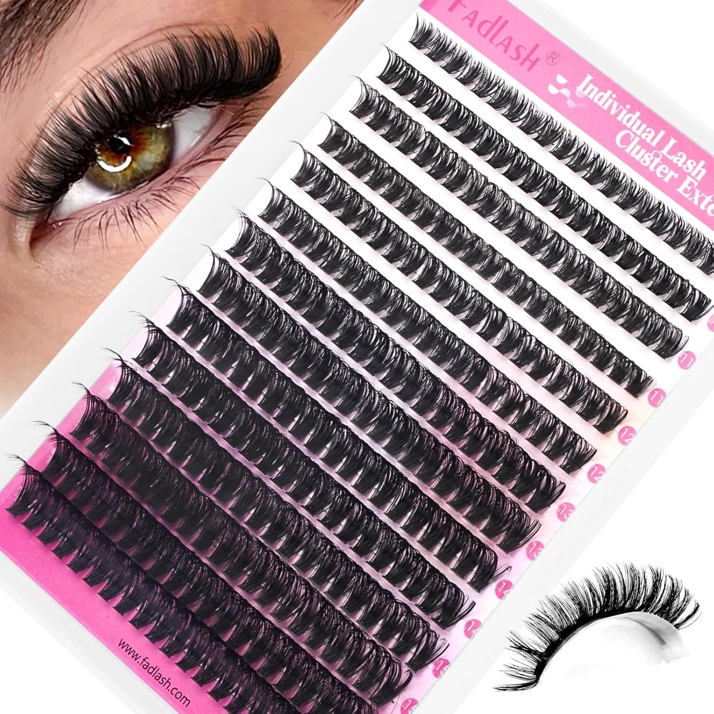FADLASH Natural Eyelash Clusters - Fluffy 100D/200D Extensions | DIY Home Use, 8-16mm D Curl, 2 Pack