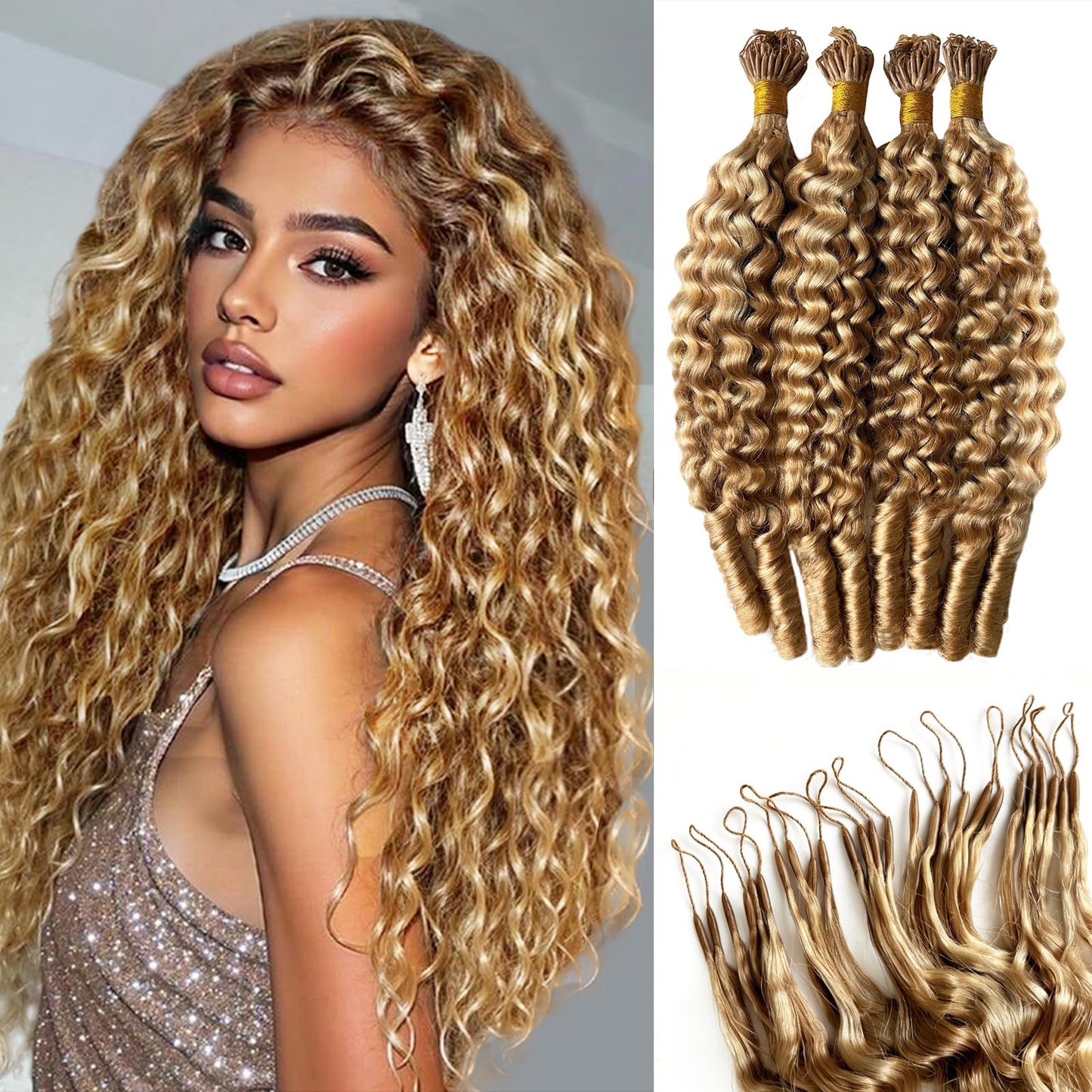 Ombre Honey Blonde Feather Crochet Human Hair 14 Inch Crochet Burmese Curly Human Hair Bundles 100g Pre-Separated Crochet Hair for Black Women