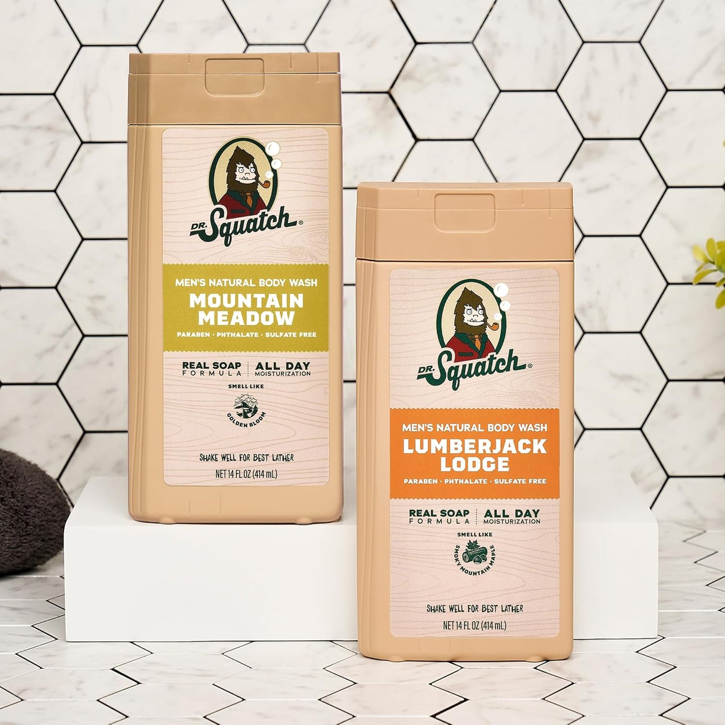 Dr. Squatch Men's Body Wash - Natural Cleansing & Nourishing Gel | Mountain Meadow & Lumberjack Lodge (14 oz, 2-Pack)