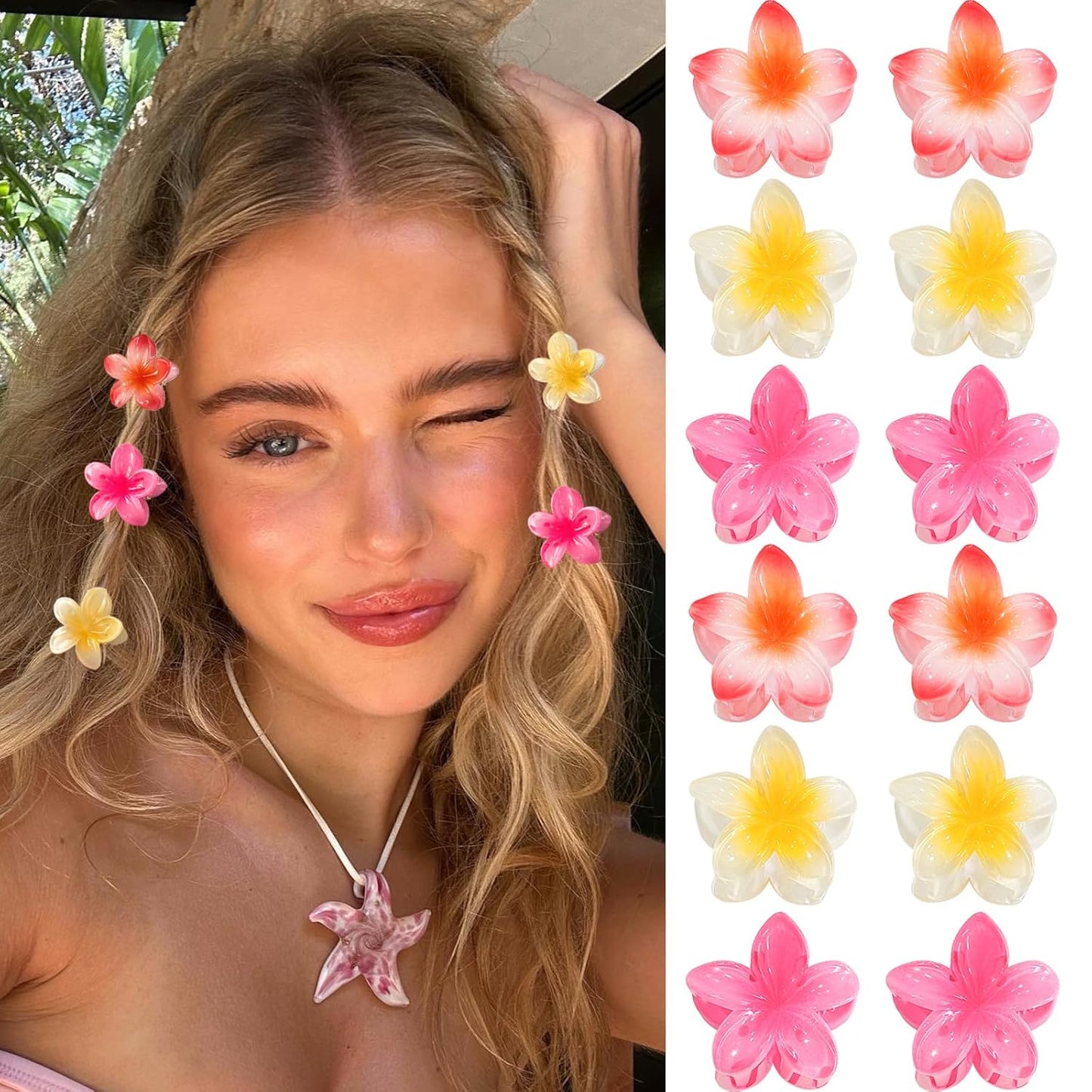 Flower Hair Claw Clips - 4PCS Strong Hold Nonslip Large Clips for Thick Hair | Cute Hawaiian Hair Accessories for Women & Girls