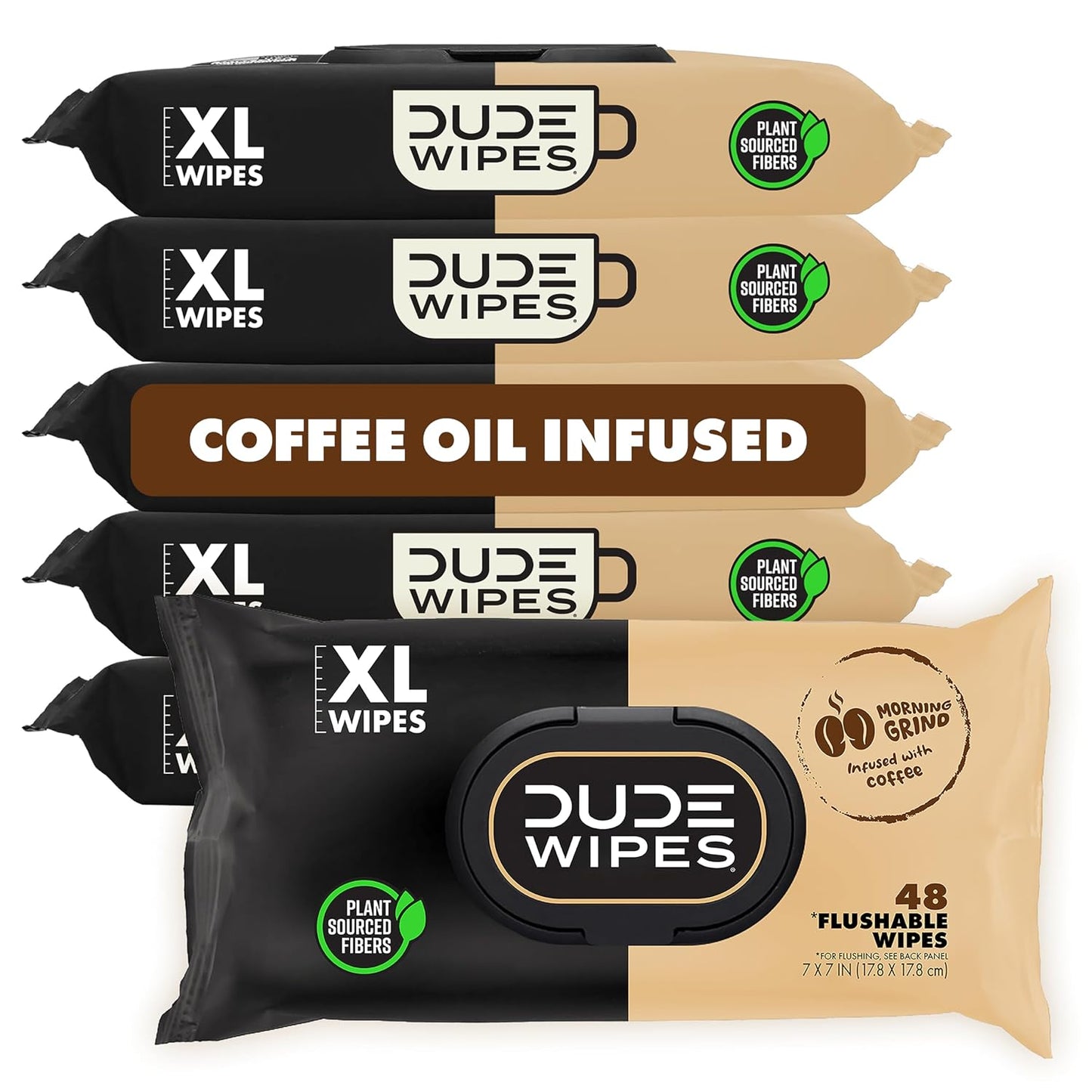 Dude Wipes Unscented Flushable Wipes - Extra-Large Adult Wet Wipes for Sensitive Skin | 6 Pack (288 Count) with Vitamin E and Aloe