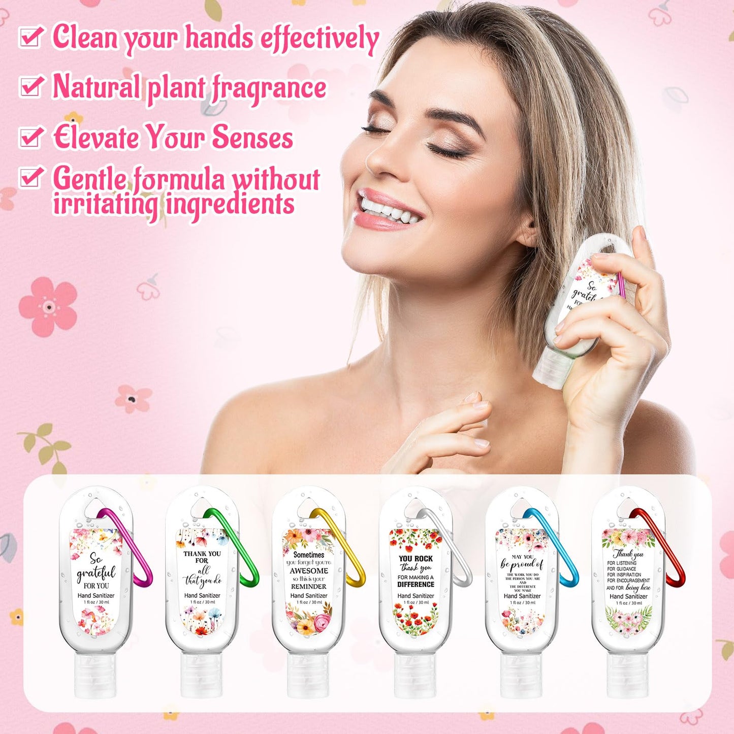 24 Pack Thank You Hand Sanitizer Keychain Bulk Mini Watermelon Hand Sanitizer Gel Scented 1oz Employee Appreciation Gift Bulk for Coworker Teachers Doctors Women Team Christmas Thanksgiving Party