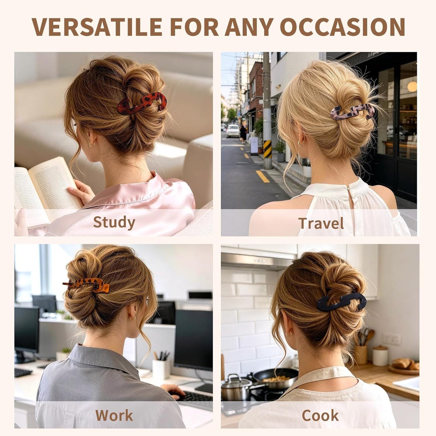 Large Twist Flat Hair Clips - Stylish Tortoise Claw Clips for Medium Thick Hair | 4-Pack for Long, Curly Styles