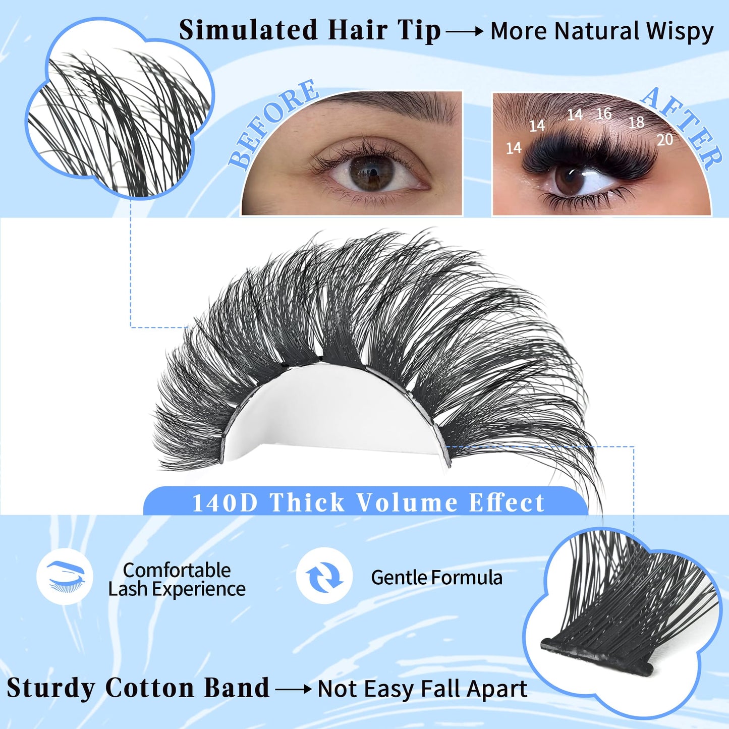Lash Clusters 140D Thick Eyelash Clusters 12-25mm Wispy Individual Mega Volume Lashes D Curl Long Cluster Eyelash Extensions 256Pcs DIY Lash Extension at Home, by Yaiseiko(Plant Fiber)