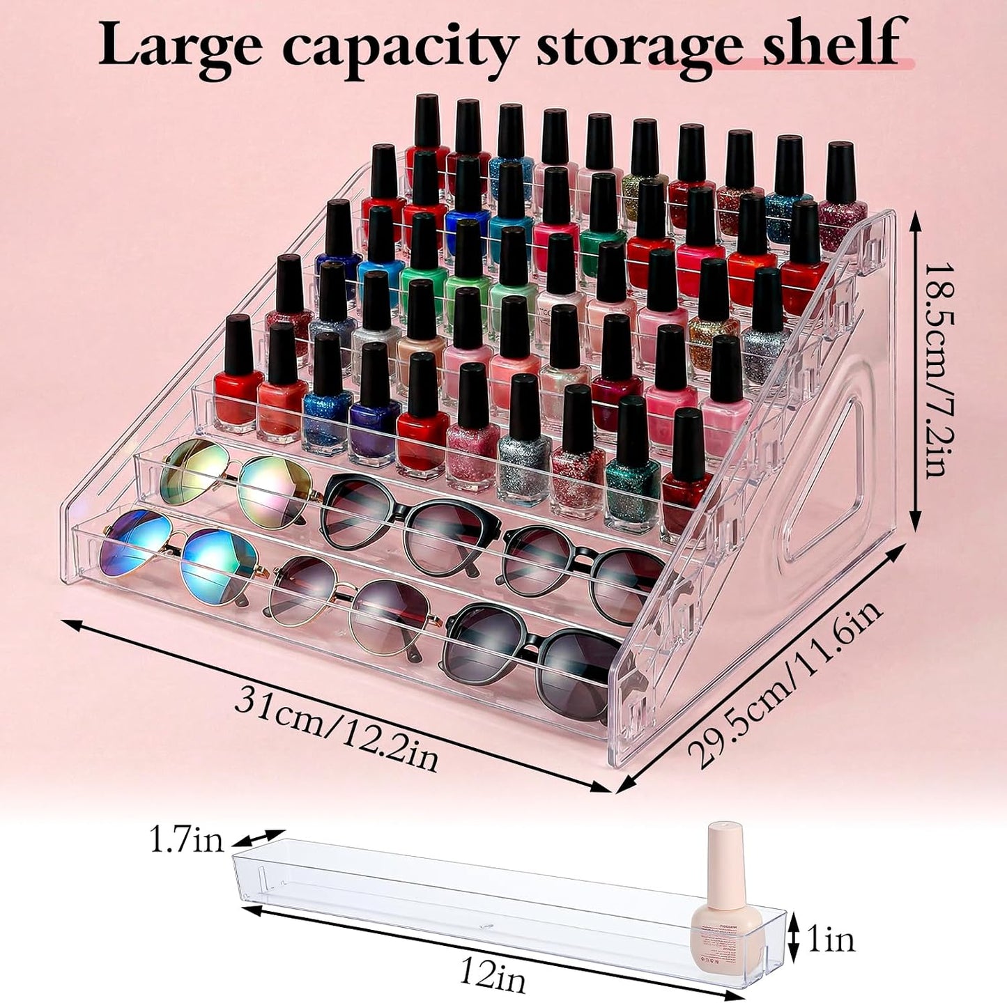 Nail Polish Organizer - 7 Layers Clear Plastic Storage Stand | Essential Oil, Cosmetic, Jewelry Holder