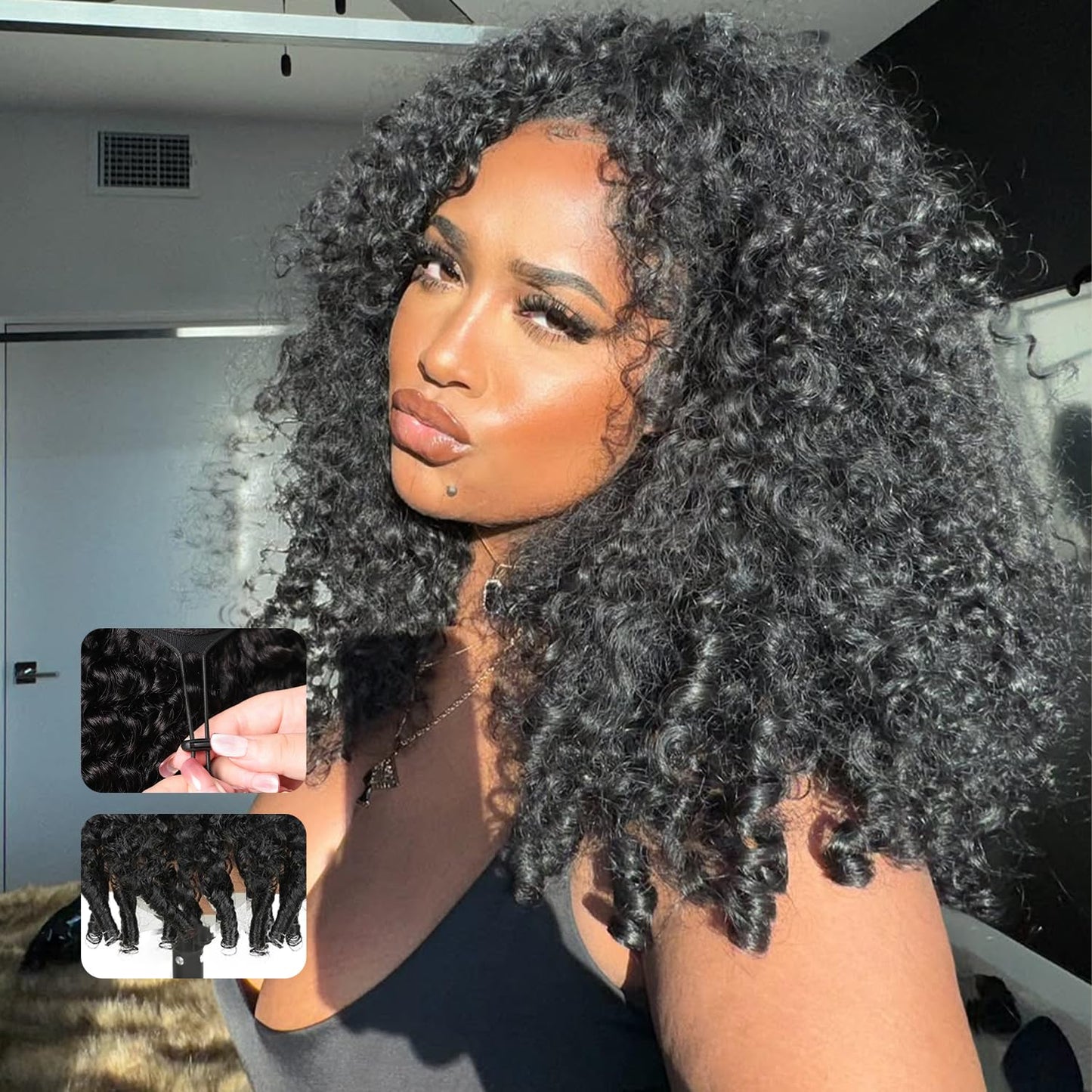 Burmese Curly Half Wig - 250% Density 100% Human Hair | Glueless 16 Inch for Black Women