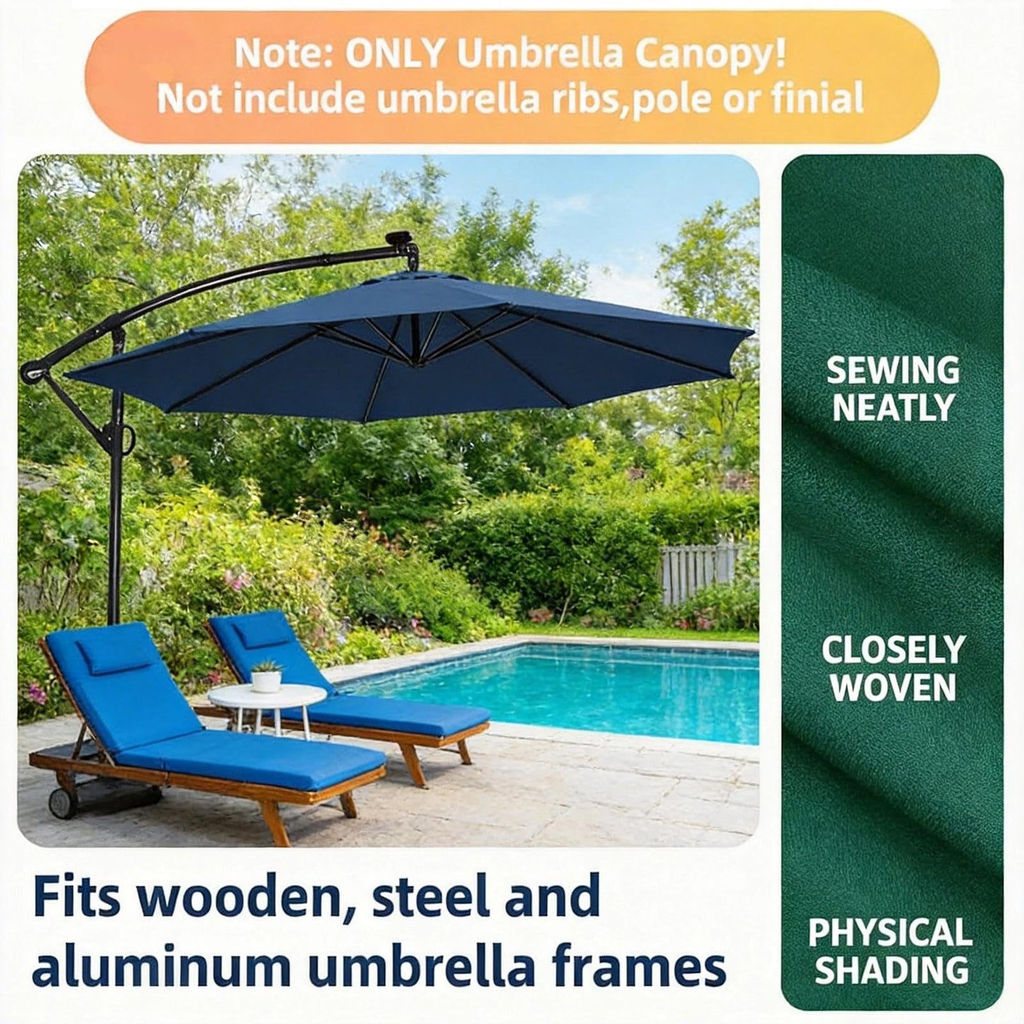 Patio Umbrella Replacement Canopy, 6/8 Ribs Offset Cantilever Outdoor Market Umbrella Top 7.5ft/9ft/10ft/11ft Round Cover Waterproof for Pool, Deck, Garden, Backyard(Royal Blue,10.8ft/8 Ribs)