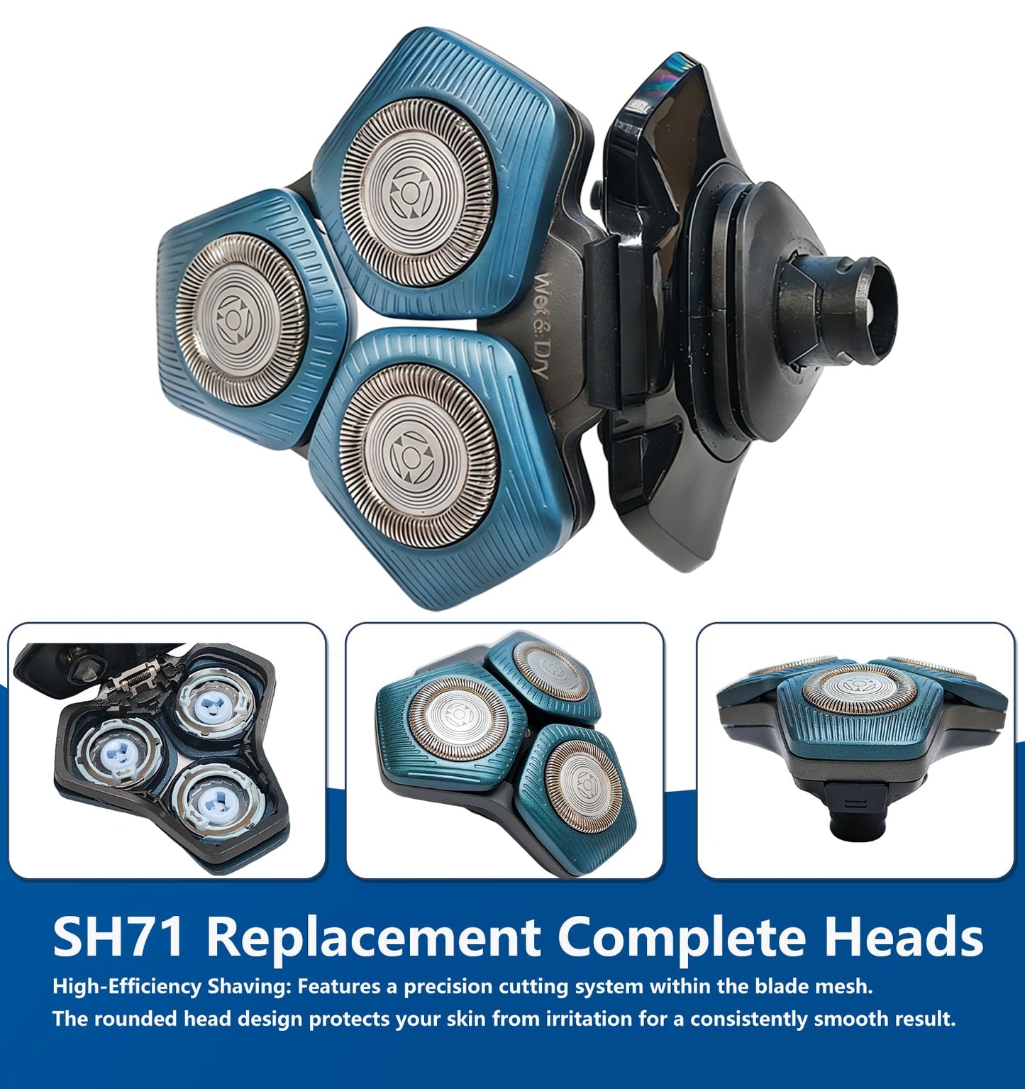 SH71 Complete Replacement Shaving Head compatible with Philips Shavers Series 7000 (S7XXX) and Series 5000 (S55XX)，SH71 Complete Shaver Head with 15 Precision Blades