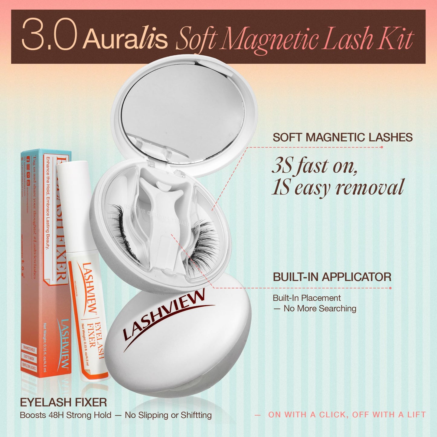 LASHVIEW Upgrade Magnetic Eyelashes with Applicator, Reusable Soft Magnetic Lashes Natural Look with 0.17mm Ultra-Thin Magnets No Glue Needed Easy to Wear and Remove-N01