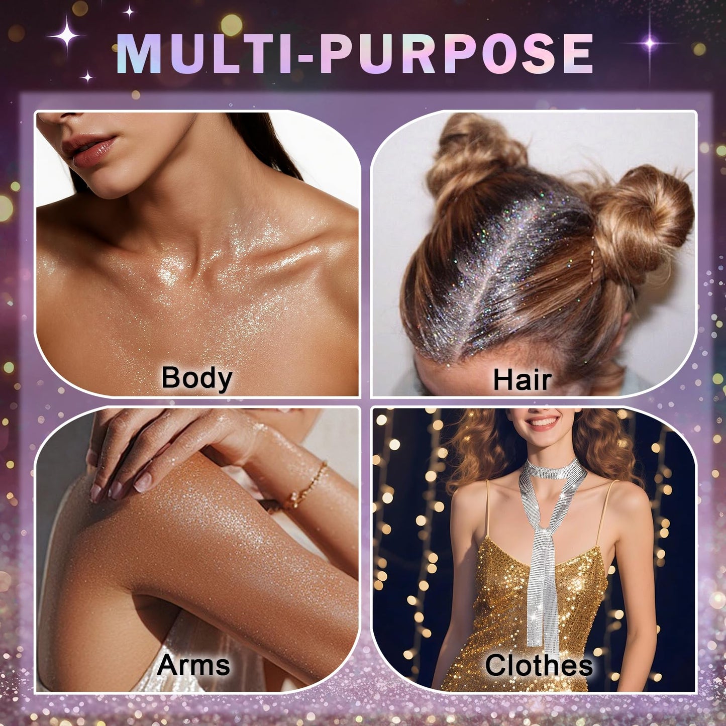 ZHISHUDL Body Hair Glitter Spray 60ML Glitter Hairspray Holographic Shimmer Glitter for Hair Body and Clothes,Long-Lasting Quick-Drying Sparkle Powder Spray for Christmas Halloween Rave - Silver