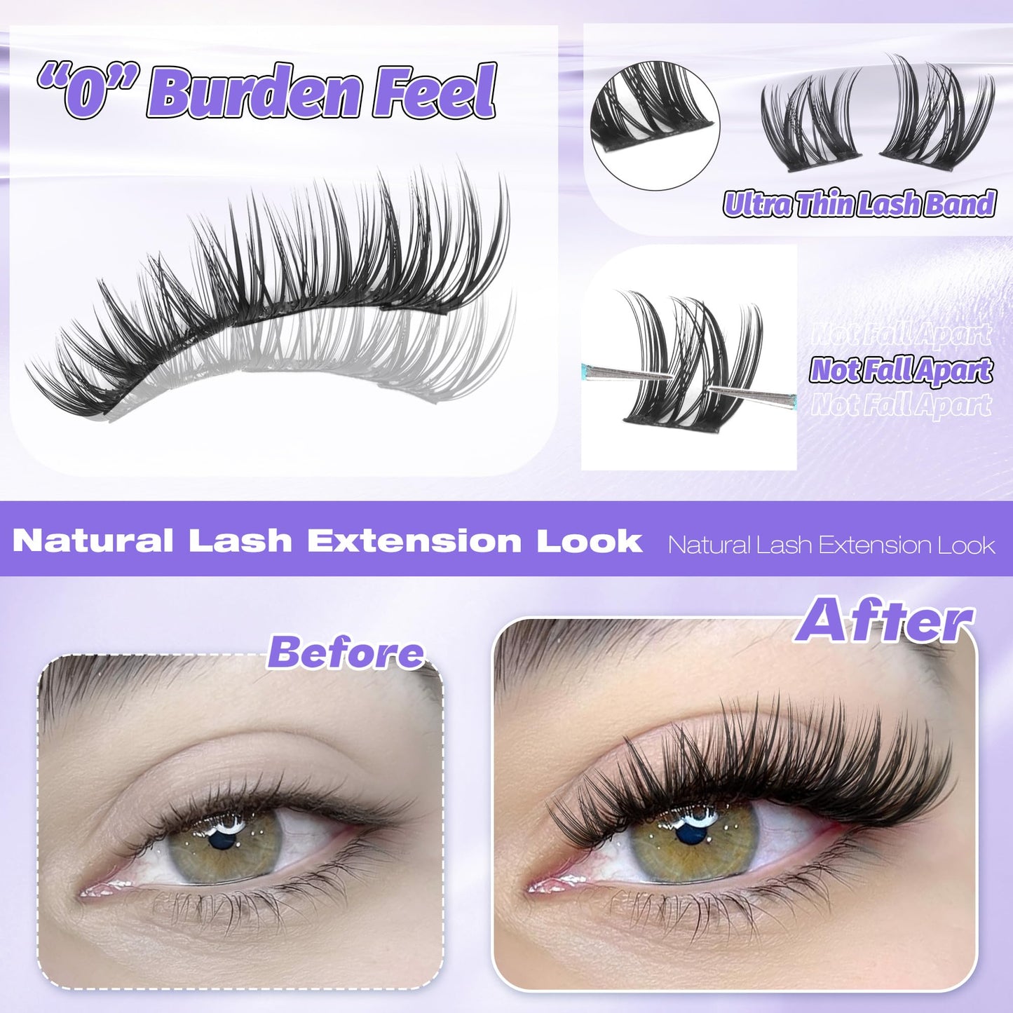 ALICE Short Lash Clusters 8-12mm Wispy Volume Eyelash Extensions Natural Thin Band Eyelash Clusters Individual Lashes DIY Lash Extensions