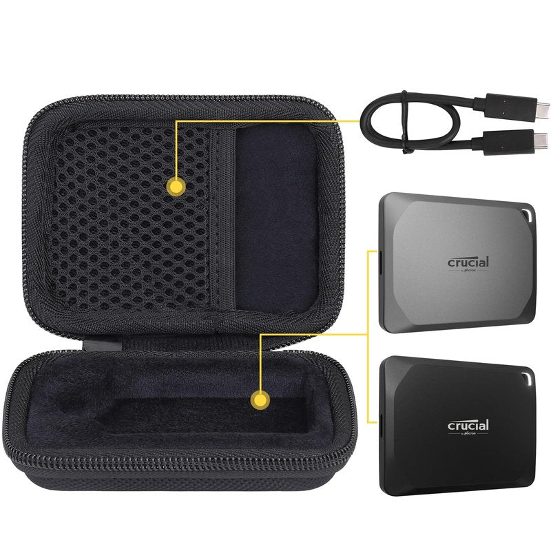 Aenllosi Hard Carrying Case Compatible with Crucial X9 / X9 Pro / X10 / X10 Pro 1TB/2TB/4TB Portable SSD,USB 3.2 External Solid State Drive & USB Cable Organizer(Case Only)