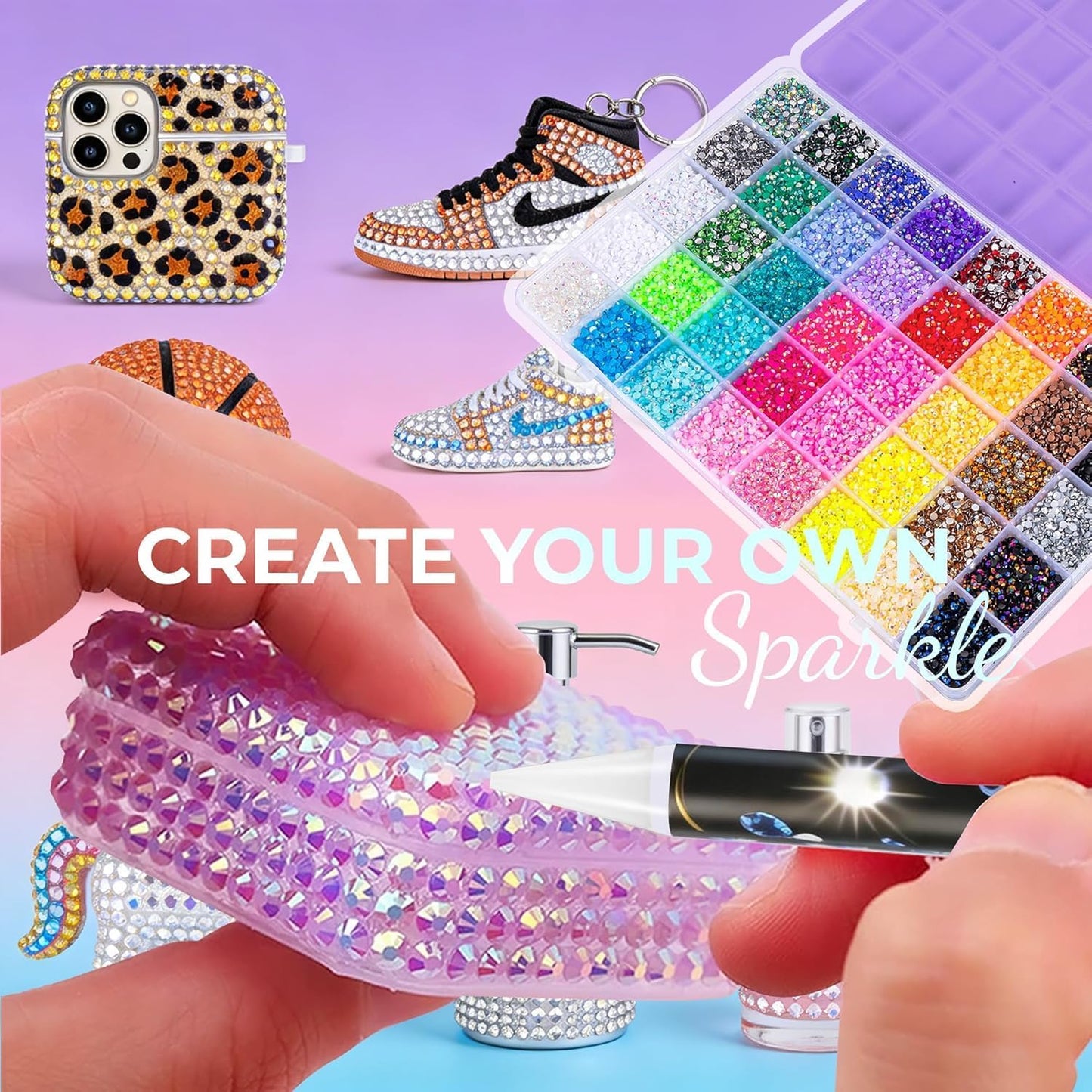 Resin Jelly Rhinestones Kit - 40000 Pcs of 3mm Flatback Gems in 40 Colors | Includes 4 Pcs B7000 Jewelry Glue & Tools for Diamond Art