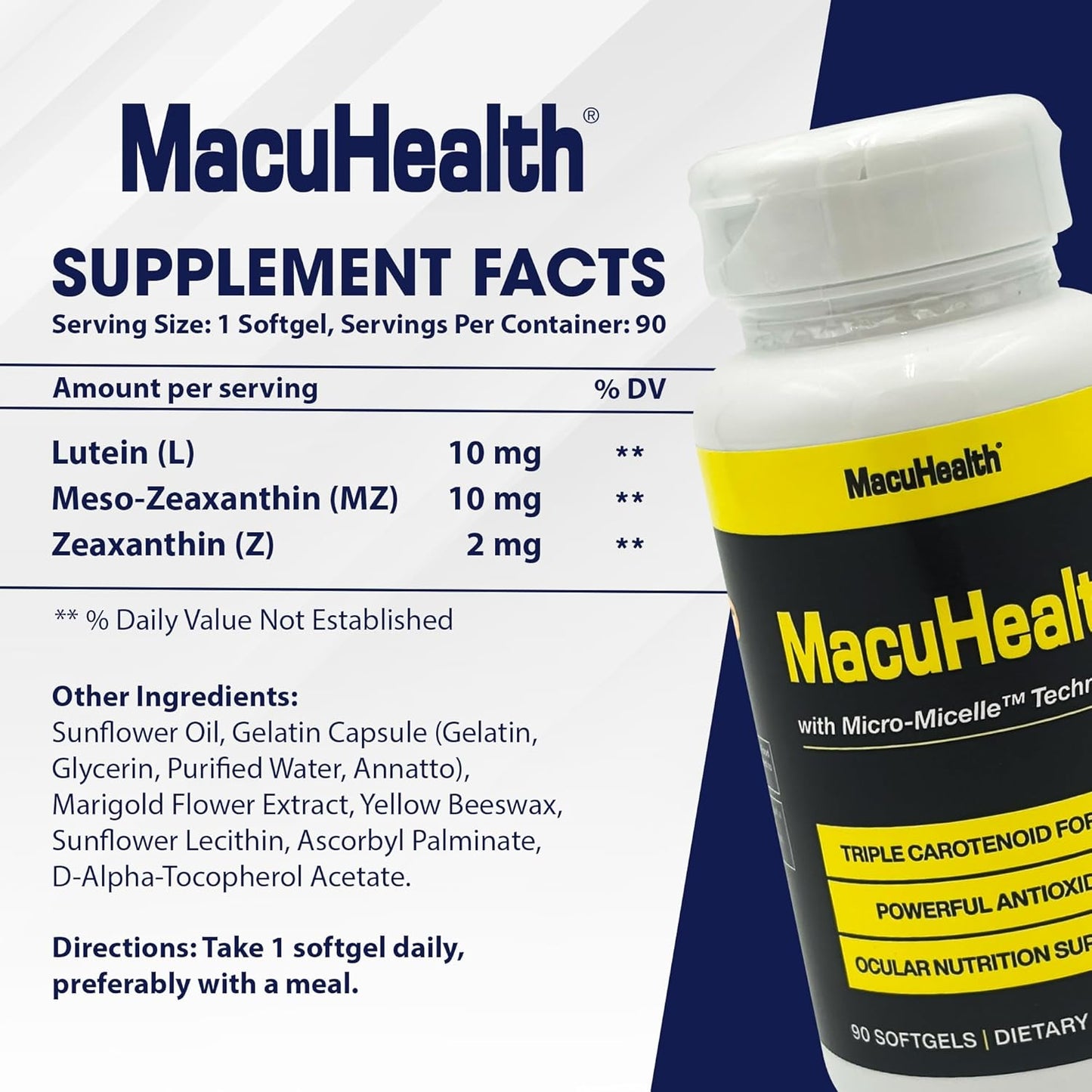 MacuHealth Eye Vitamins - Triple Carotenoid Formula for Advanced Eye Support | 90 Softgels, 3-Month Supply