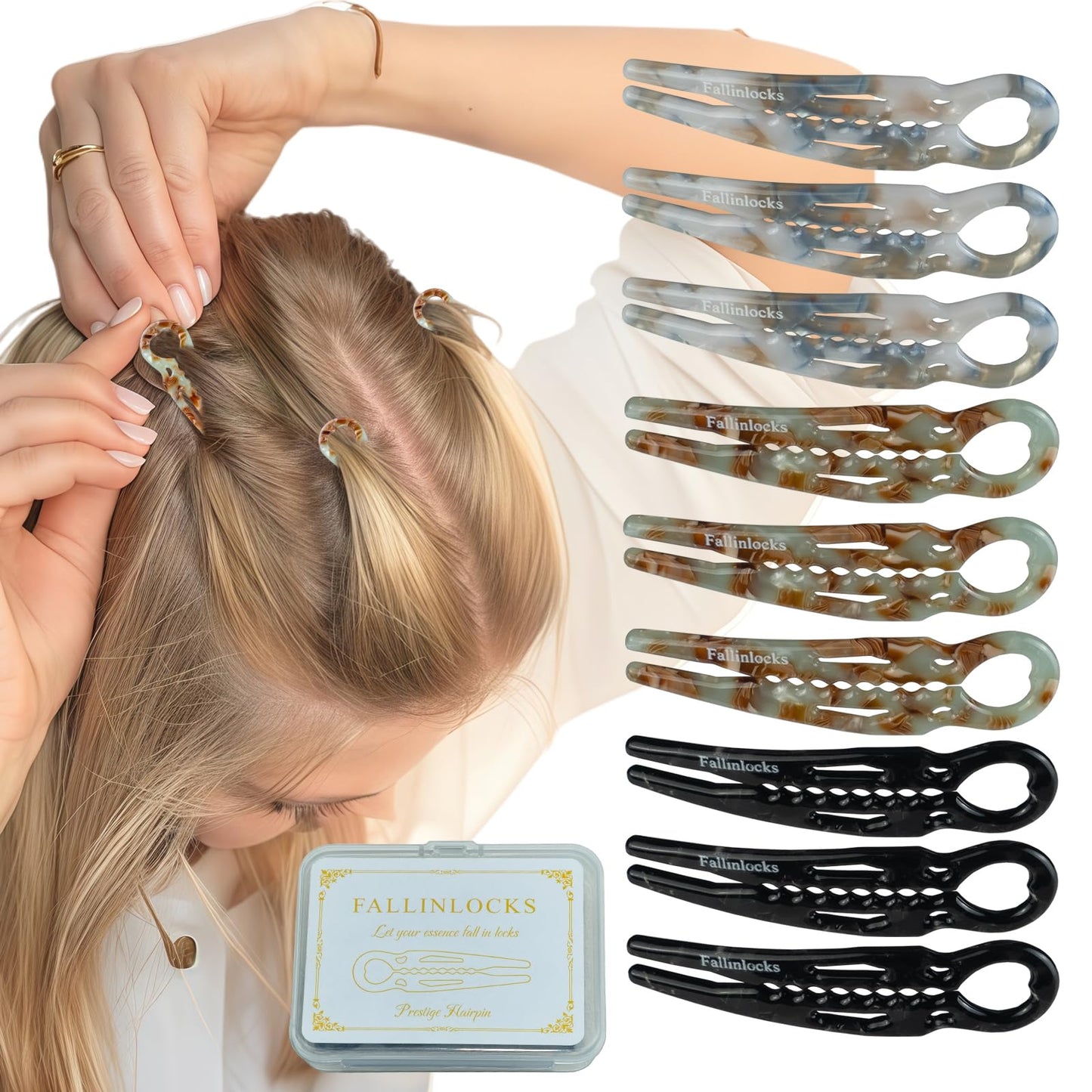 Fallinlocks 2.36" Small Prestige Hair Pins for Women, French Hair Pins for Thin & Thick Hair, Curved Anti-Slip Design for Better Hold, Perfect Holiday Gift for Her, 9PCS
