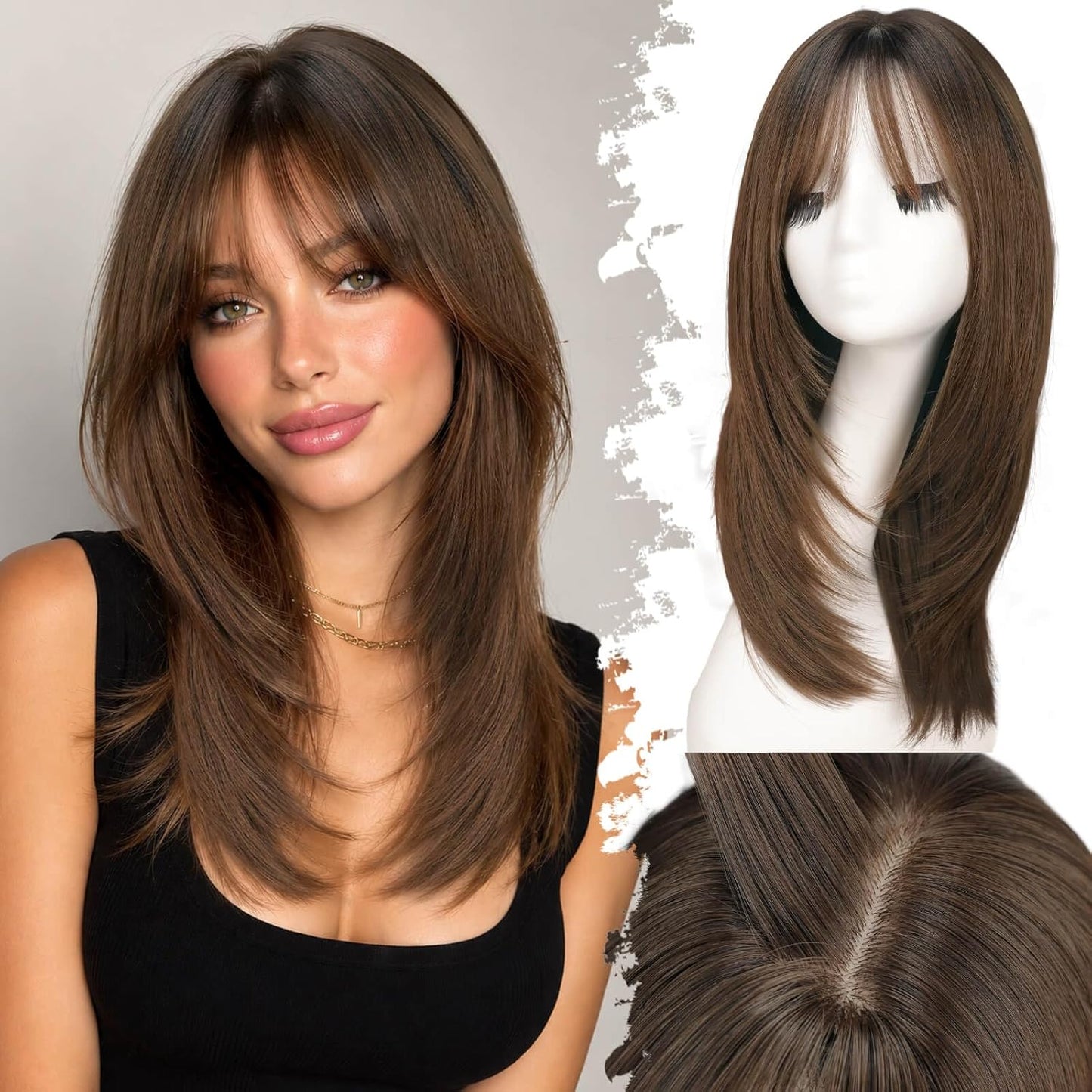 Beginner-Friendly Ash Blonde Wig with Bangs - 4x4 Glueless Synthetic Hair, Medium Length, Face-Framing Layers