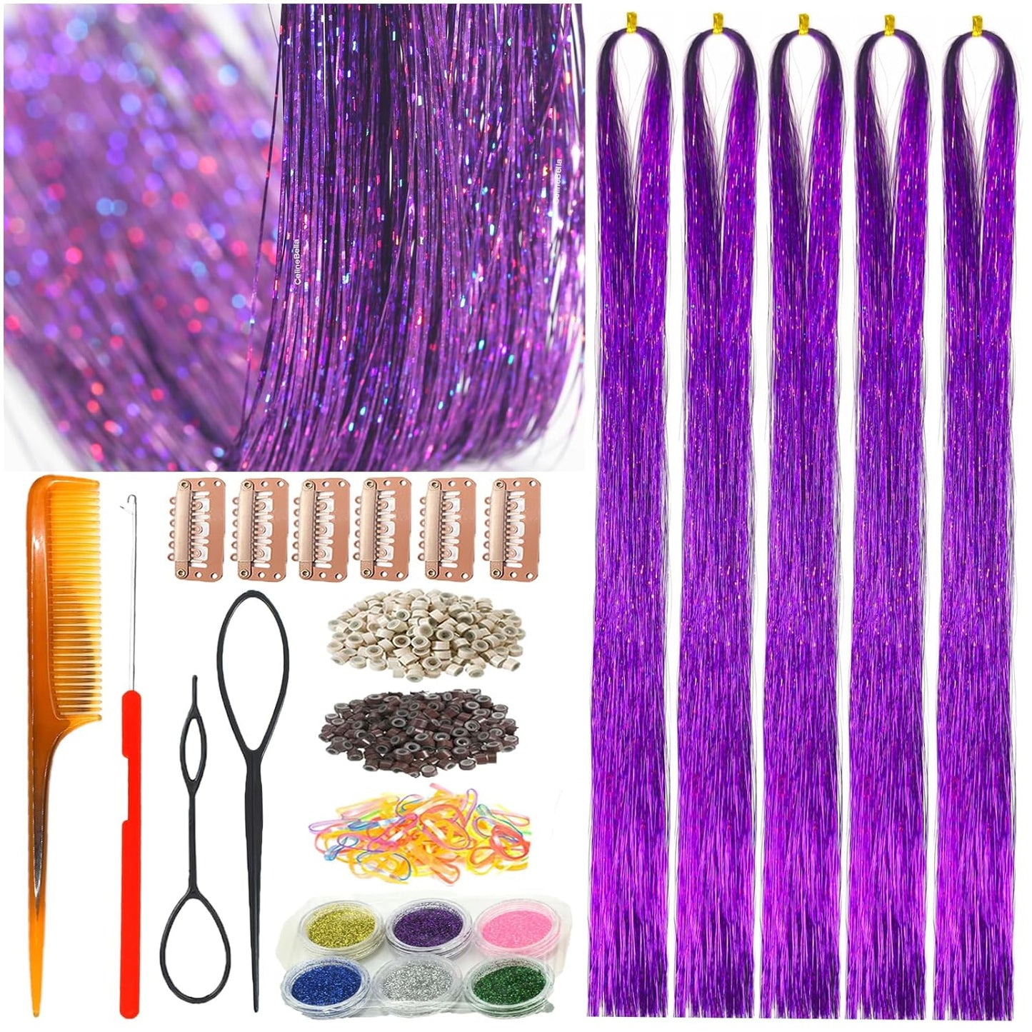 CelineBella Hair Tinsel - Emerald Green 48-Inch Glitter Strands | Sparkling Highlights for Parties & Cosplay