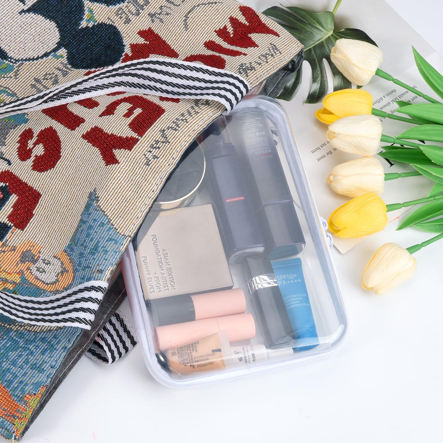 Fantasyon 6 Pack Clear Hard Shell Zipper Case, Travel Makeup & Toiletry Organizer, Hard Plastic Cosmetic Bag for Storage, Transparent Zippered Pouches (14", 10", 8")