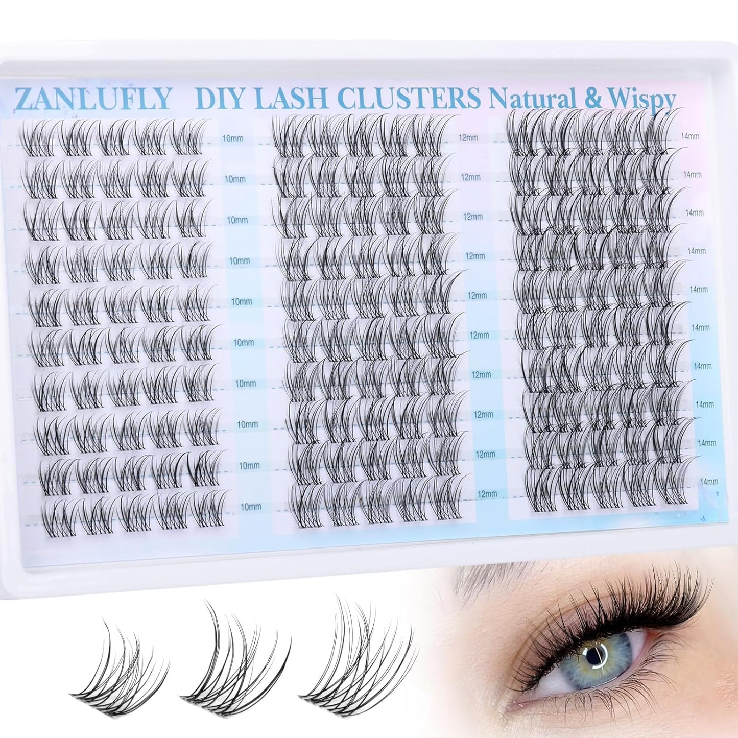Natural CC-Curly Cluster Lashes - Wispy Eyelash Extensions with Clear Band | 10-14MM Individual DIY Lashes