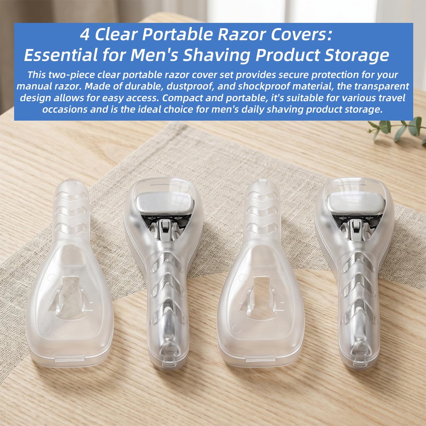 Elegaperma 4 Pcs Travel Razor Case,Transparent Durable Razor Case Travel, Compact Razors Cases Travels for Shaving Tools and Toiletries Organization