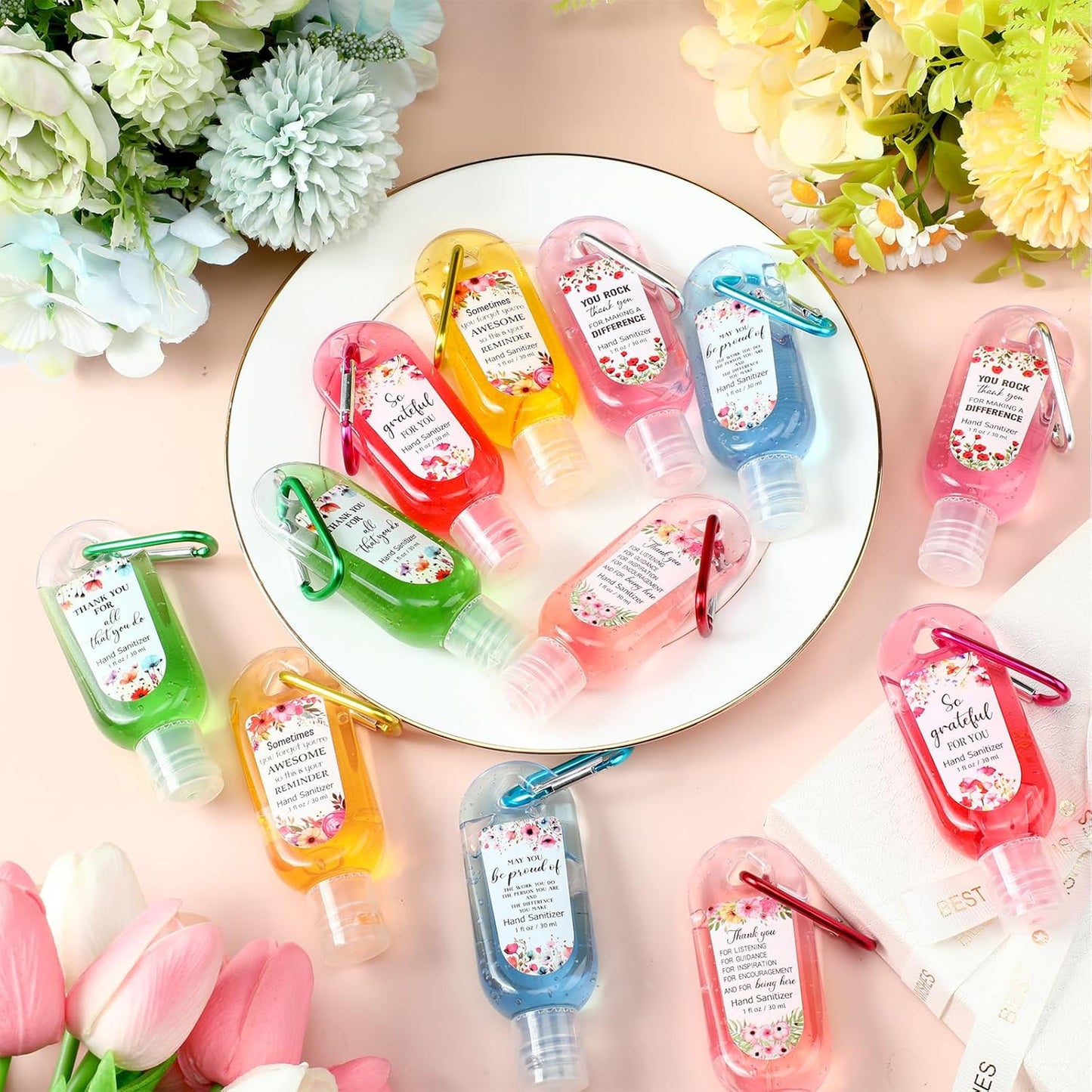 Mini Travel Size Hand Sanitizer Keychain - 24 Pcs Gift Set for Teachers, Nurses & Staff | Appreciation Thank You Bulk