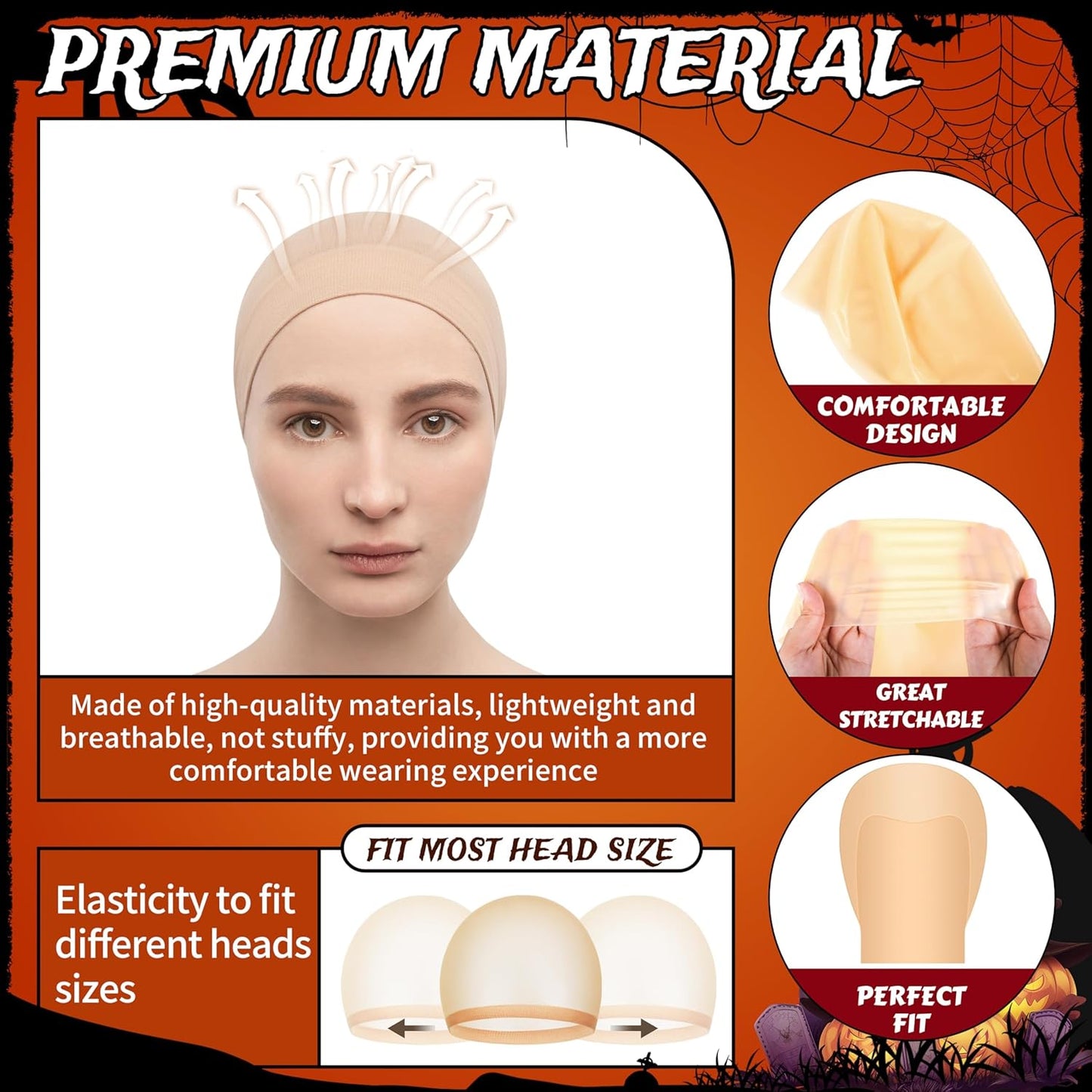 Halloween Bald Cap Set - 4Pcs Latex & Nylon Wig Caps for Adults | Perfect Costume Accessory for Cosplay & Parties