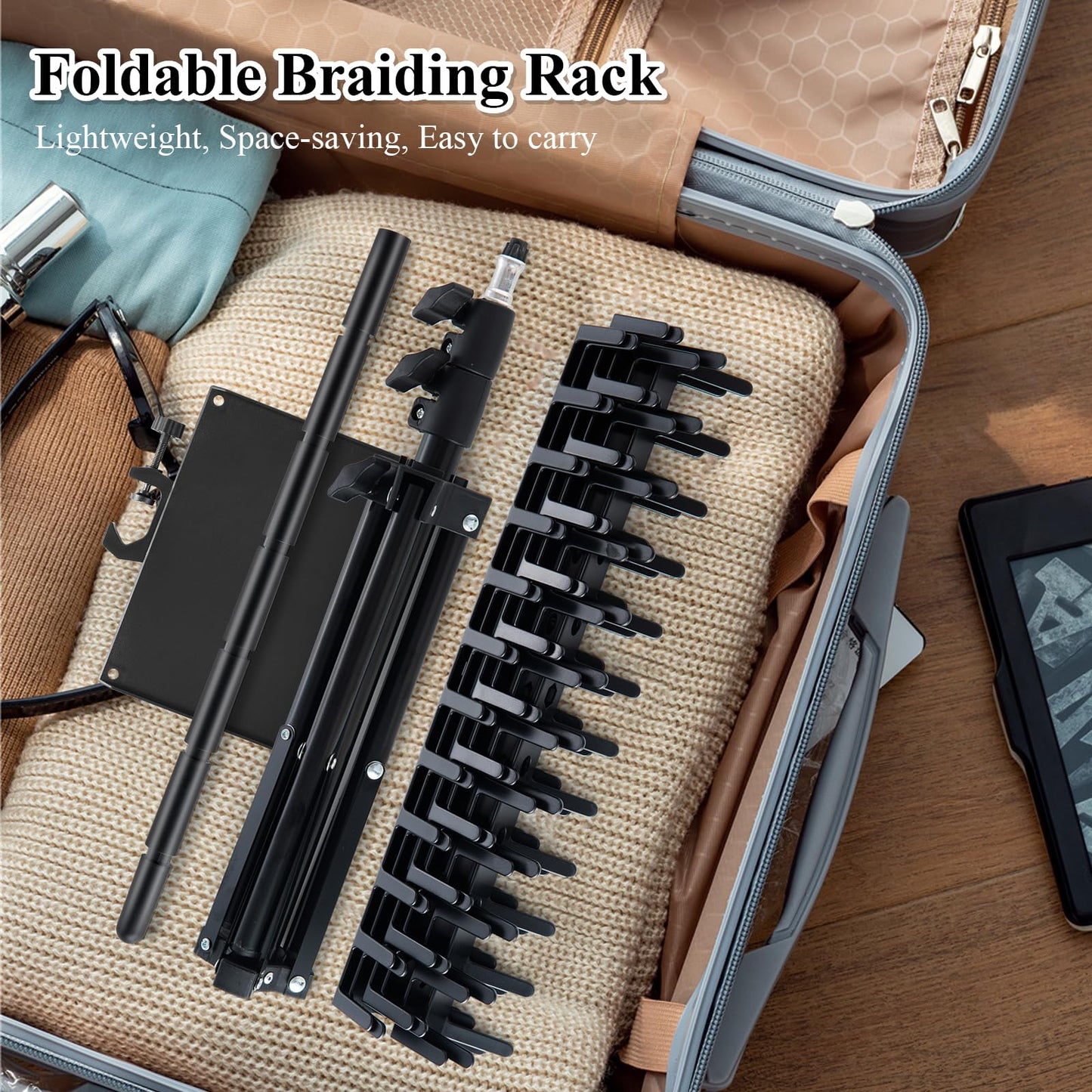 OLMRJKD Braiding Rack with Tray, 144 Pegs Height Adjustable, 2-side Hair Extension Holder, Hair Stand with Stylist Tools for Salon/Home/Travel (Black)
