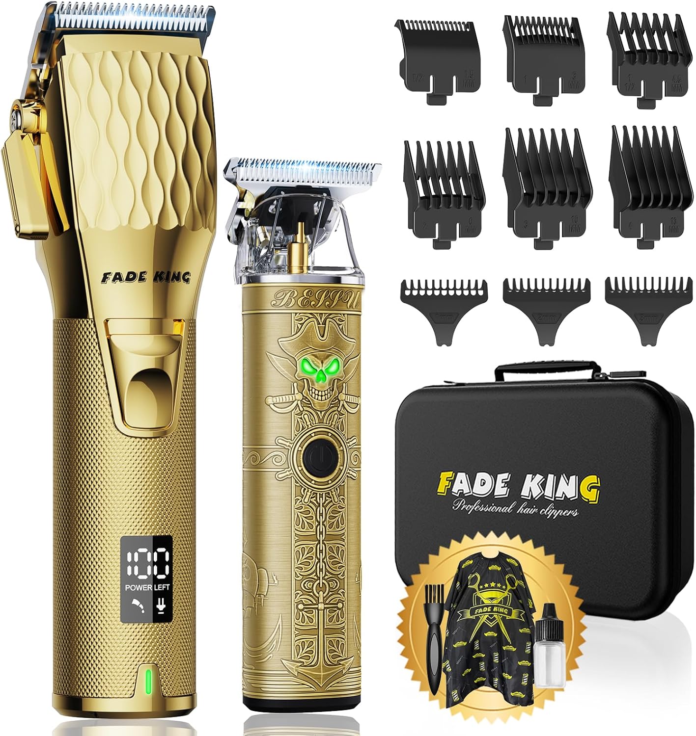 FADEKING® Professional Hair Clippers - Cordless Barber & Beard Trimmer Set | Complete Men's Grooming Kit