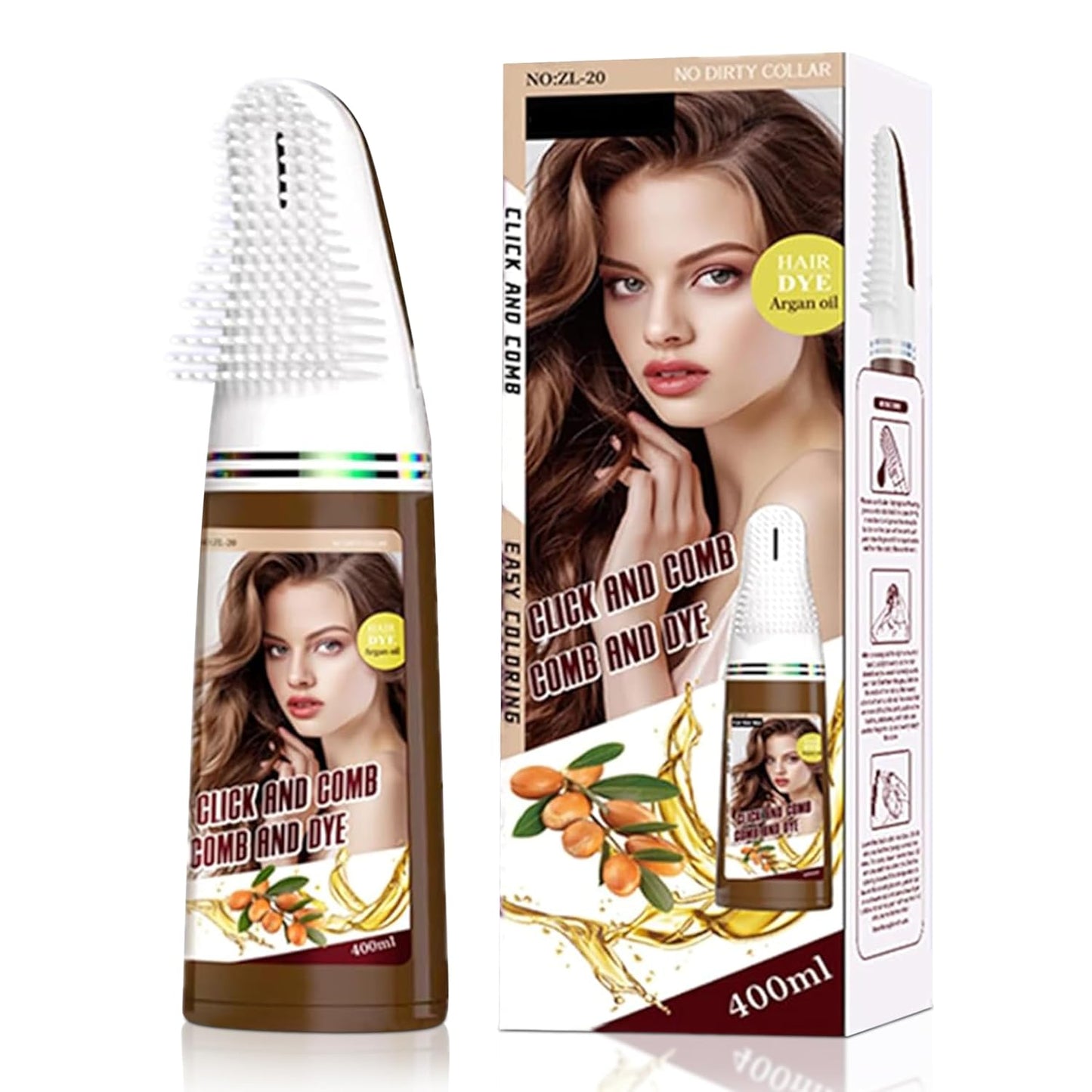 Hair Dye Comb System - Natural Herbal Formula Black Color Cream Shampoo | 400ml for Long-Lasting Results