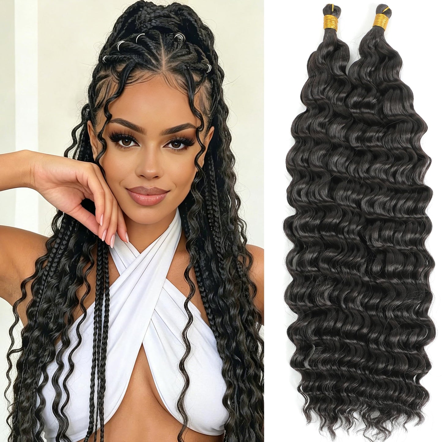 Gladream Curly Braiding Hair Crochet Hair for Black Women 18 Inch 2 Packs Boho Hair for Braiding Deep Wave Bundles Hair Extensions for Braids Water Wavy(18 Inch, #2)