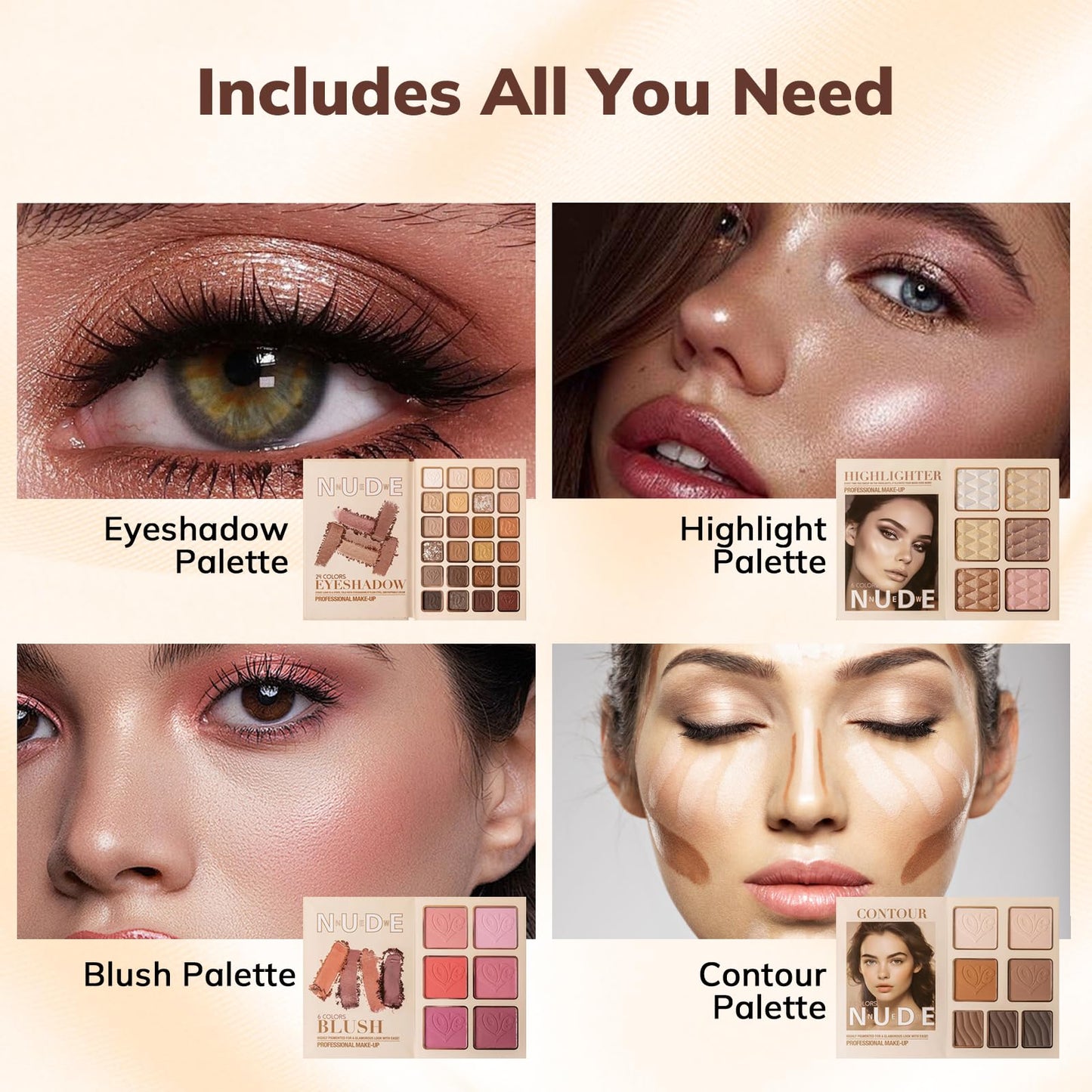 Joyeee All in One Makeup Kit, Full Starter Makeup Kit for Women Beginners - 24 Eyeshadow, 6 Blusher, 7 Concealer, 6 Highlighter, Lasting Cosmetics Gift Set
