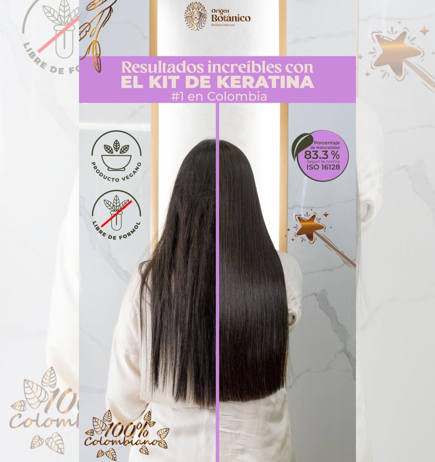 Origen Botanico Keratin Hair Treatment Ritual Botanico Kit Keratina Para Alisar El Pelo Organic Vegan Formula With 12 Natural Oils For Long Lasting Smooth Shiny Frizz Control (Keratina 120 ML)