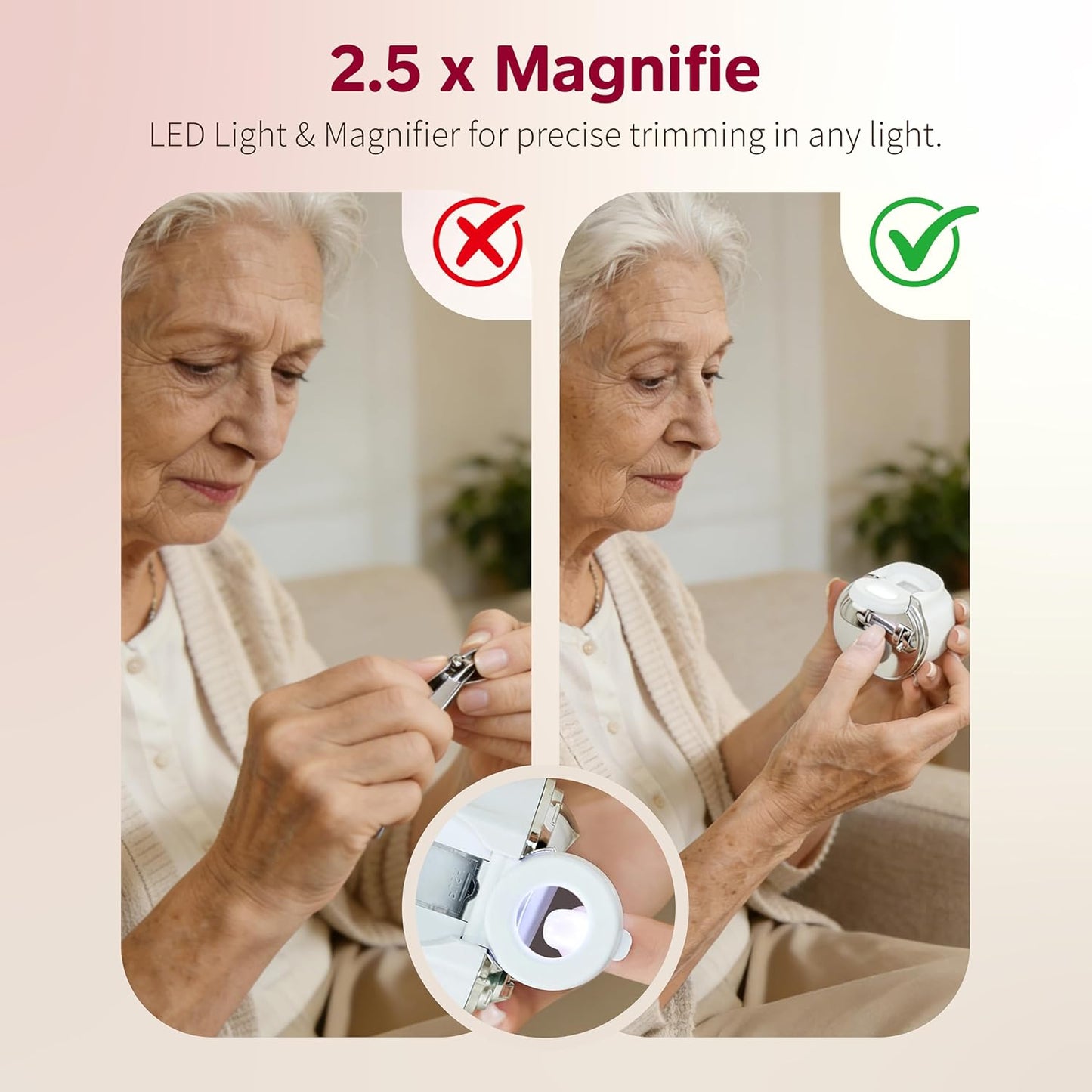 Electric Automatic Nail Clipper & Trimmer for Seniors - 6-in-1 Set with LED Light, Magnifier & USB Rechargeable Design | 3 Speeds, Dual Blades, Storage Case