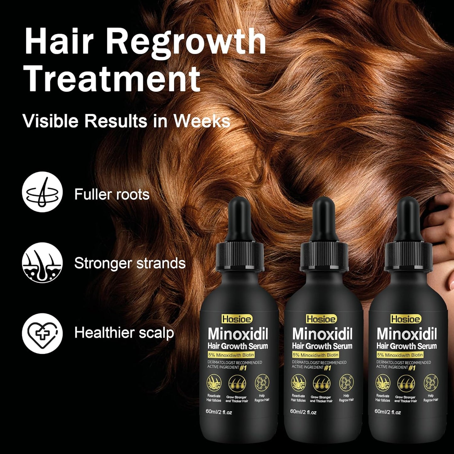 Minoxidil Hair Growth Serum - 5% Topical Treatment for Men & Women | Beard Growth | 3-Pack
