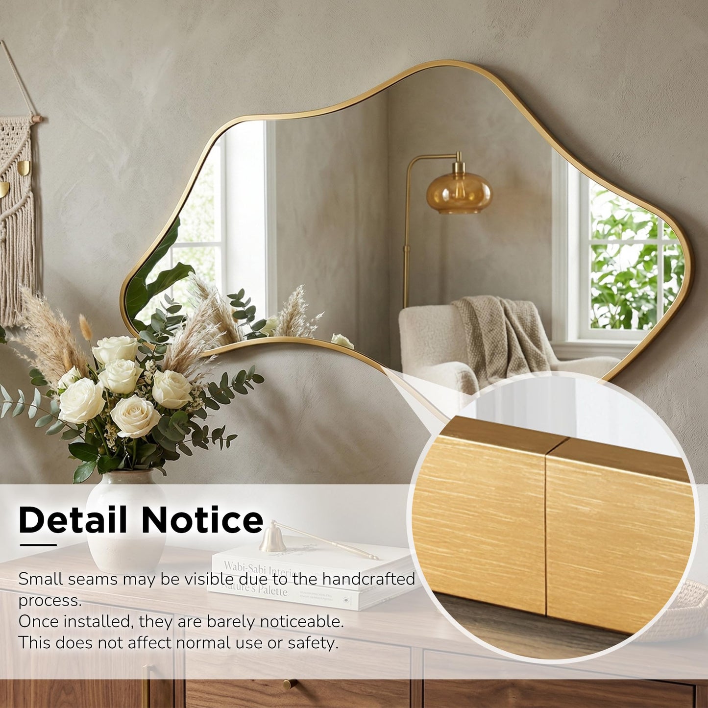 Fahomiss Asymmetrical Wall Mirror, Irregular Shaped Frameless Vanity Mirror, Modern Decorative Mirror for Entryway, Living Room, Bathroom