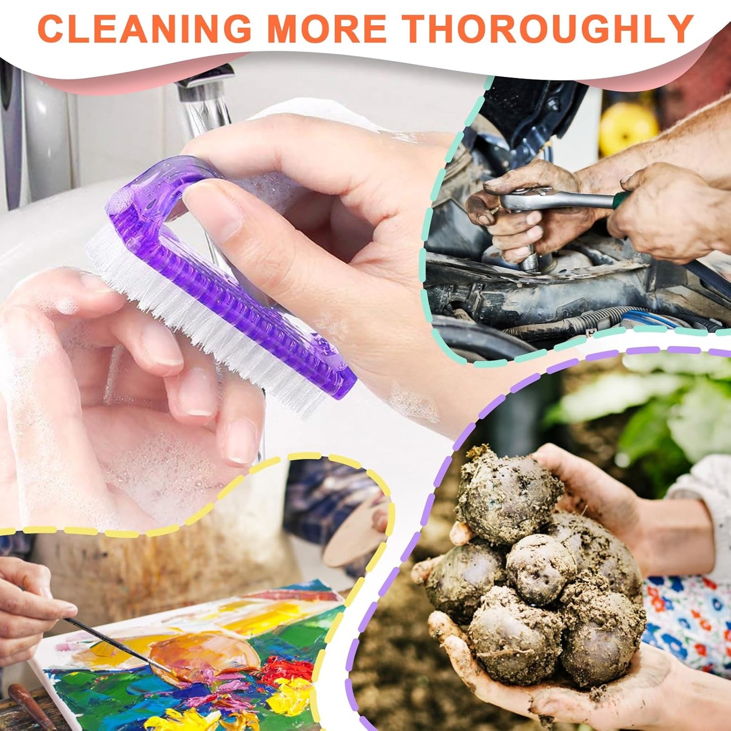 Nail Brush Set - 8 PCS Manicure & Pedicure Cleaning Tools | Ergonomic Handle & Scrubber Brushes