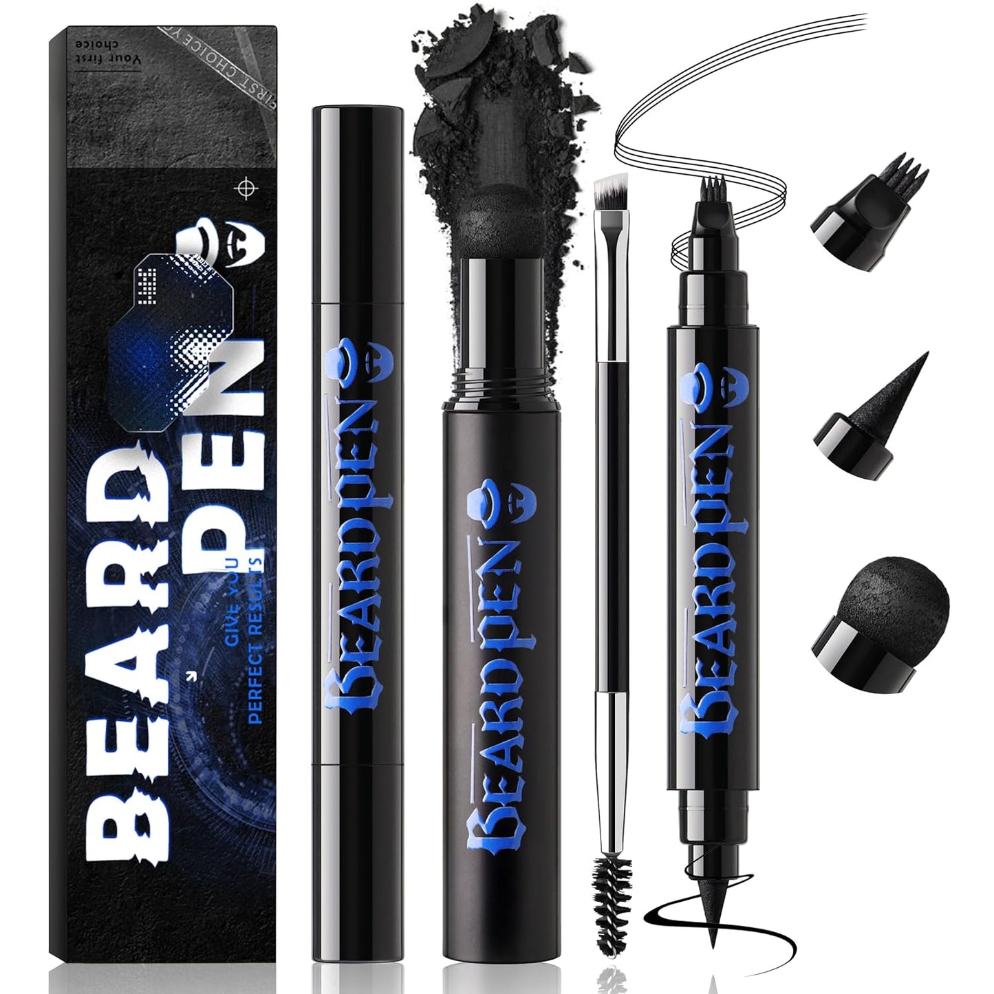 Beard Pencil Kit - Dual End Beard Filler Pen with Brush Set | Waterproof & Long-Lasting for Men - Black