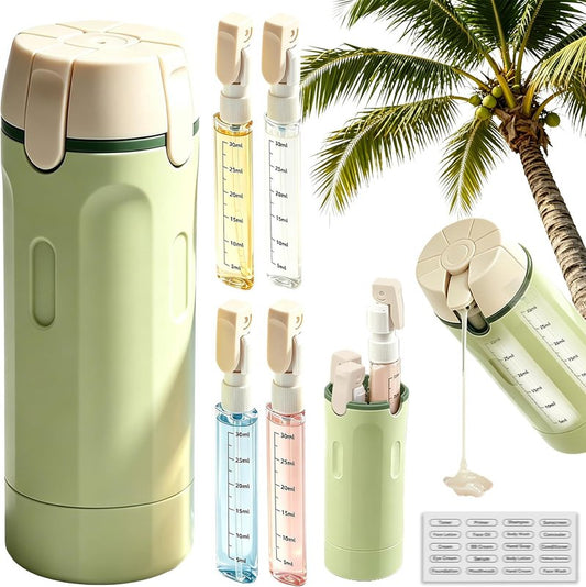 Travel Dispenser Bottle - 4 in 1 Leakproof TSA Approved Hard-Shell | Rotatable Cosmetic & Shampoo Container (Green)