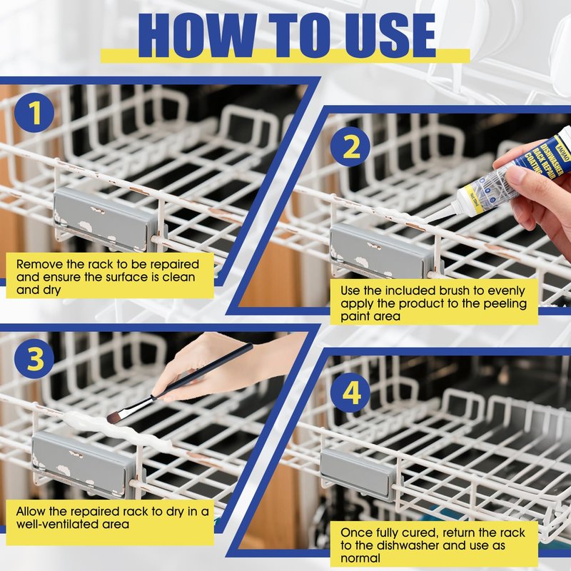 JAOJAO Dishwasher Rack Repair Coating, Dishwasher Rack Repair Kit Strong Waterproof Protection High and Low Temperature Resistant Safe Formula for Dishwashers and Vinyl Rack Restoration, 50ml White