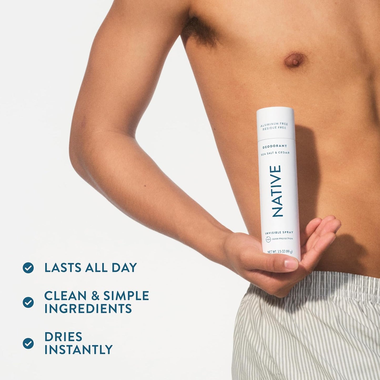 Native Deodorant & Body Spray - Sea Salt & Cedar | 72-Hour Odor Protection, Aluminum-Free, Quick Drying, 3.5 oz
