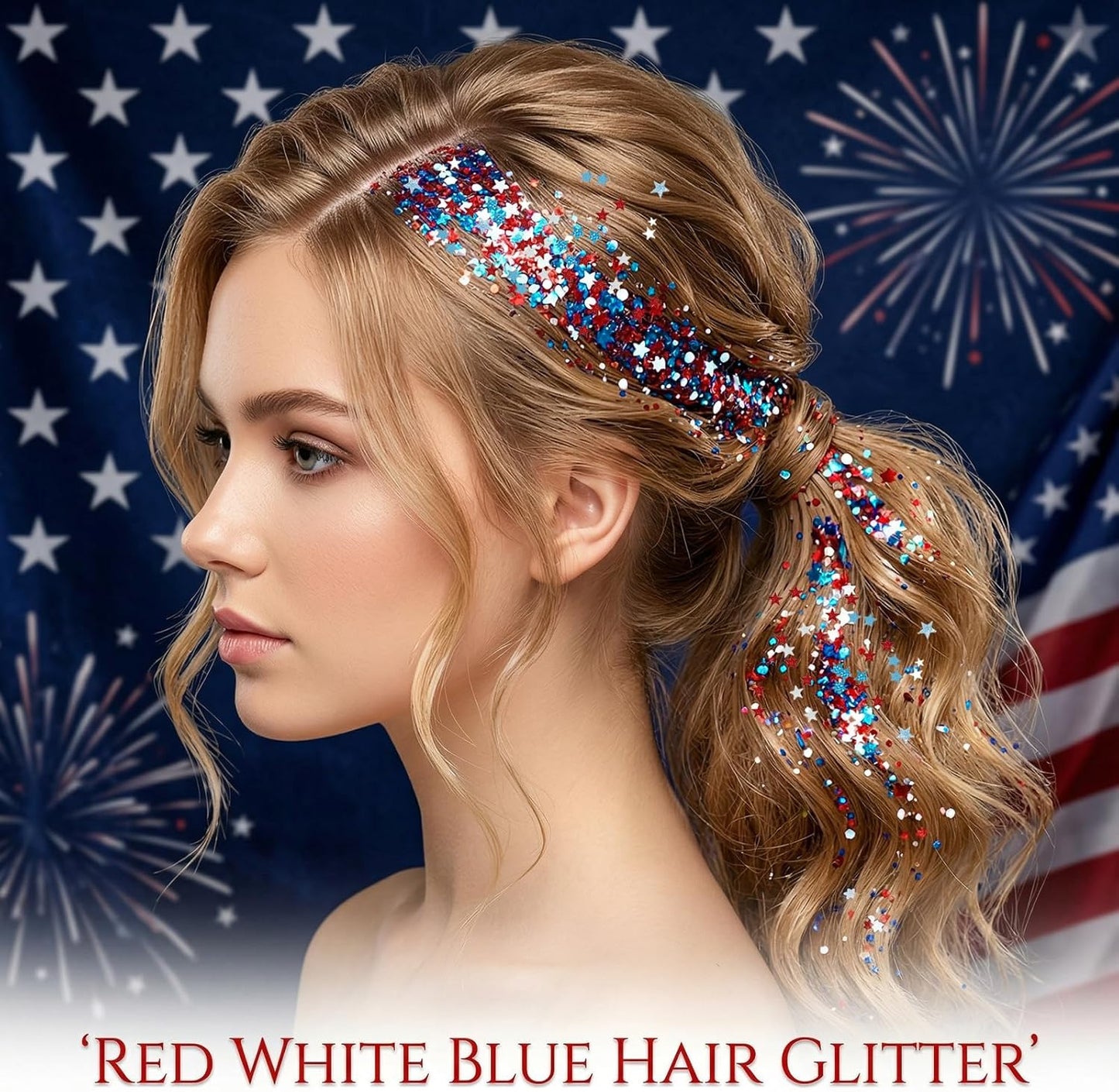 4th of July Hair Glitter Stick - Red, White & Blue Patriotic Face Glitter for Sparkling Independence Day Makeup | Perfect for Festive Outfits