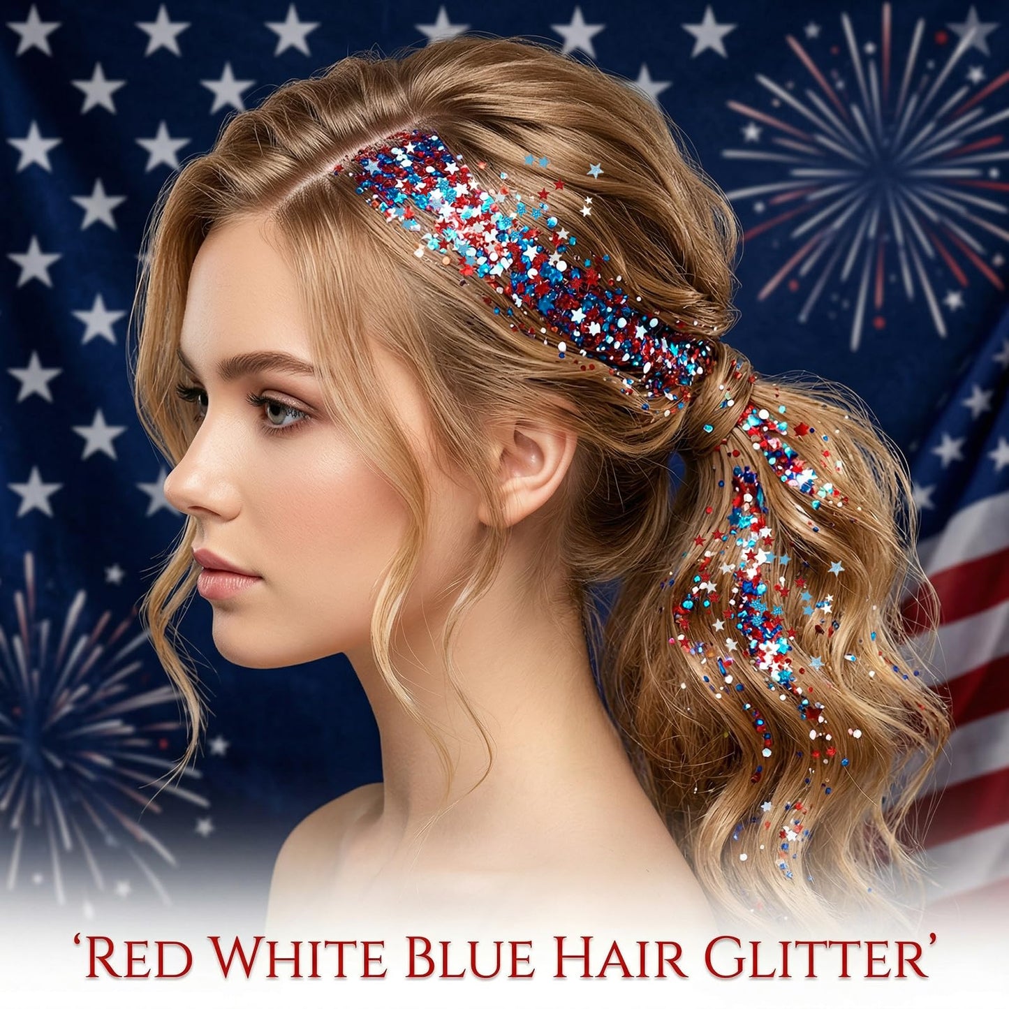 Patriotic Body Glitter Stick with Star,4th of July Outfits and Accessories,250th Anniversary Sparkling Face Hair Glitter Makeup for Women,Fourth of July Red White Blue Waterproof Hair Glitter