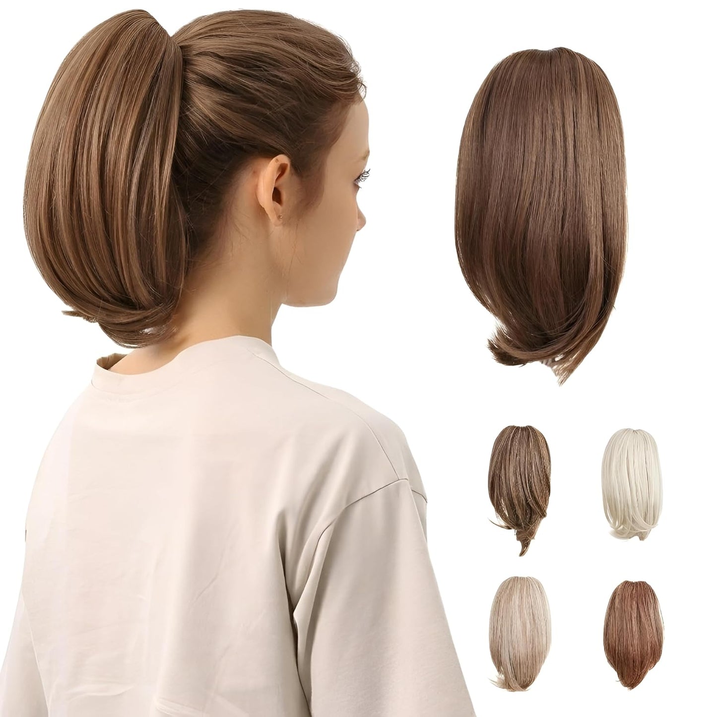 10-Inch Straight Claw Clip-In Ponytail Hair Extensions - Black | Realistic Synthetic Hair for Women & Men