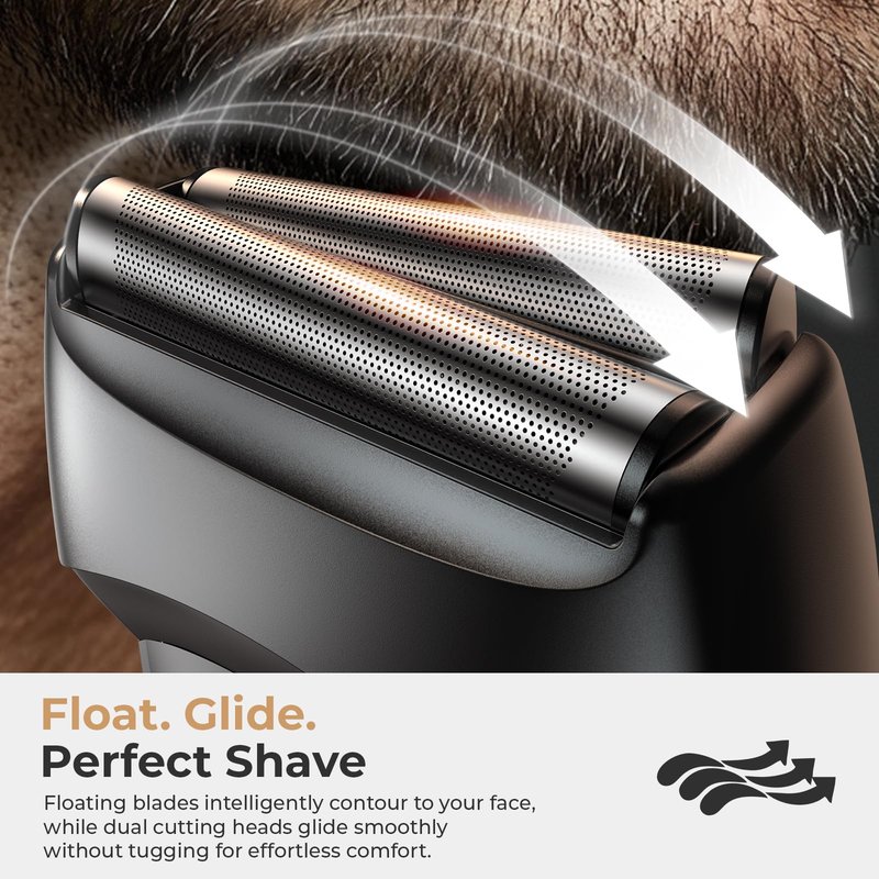 FNDNA Rechargeable Electric Razor for Men: Floating Foil Shavers with LED Display - Waterproof Wet Dry - 30° Precision Blades, Travel Lock