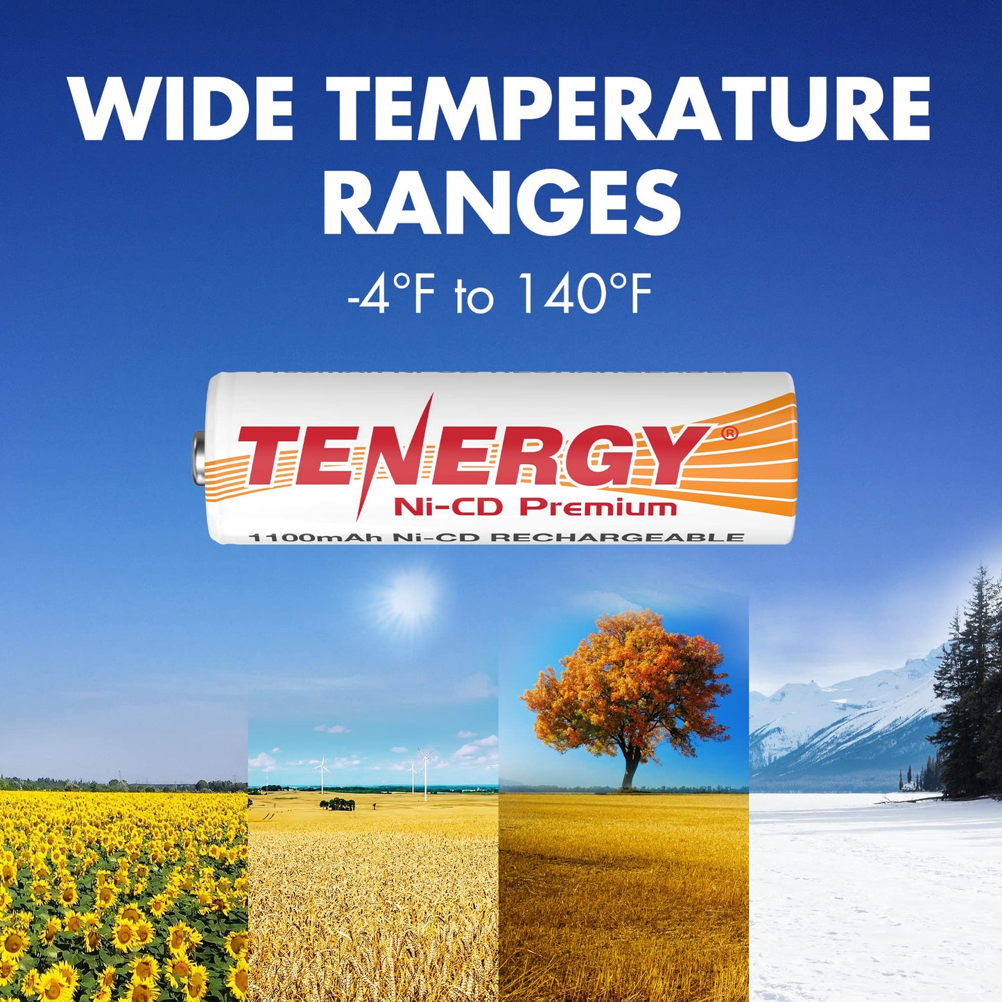 Tenergy AA Premium NiCd Rechargeable Batteries 1100mAh 1.2V Battery Pack for Solar Lights, Garden Lights, 12 Count
