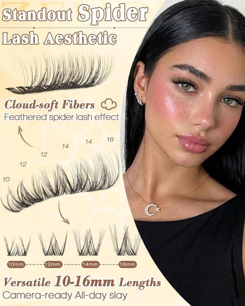 Spider Lash Clusters - Natural Breeze Wispy Eyelash Extensions | D Curl 10-16mm Clear Band Lashes