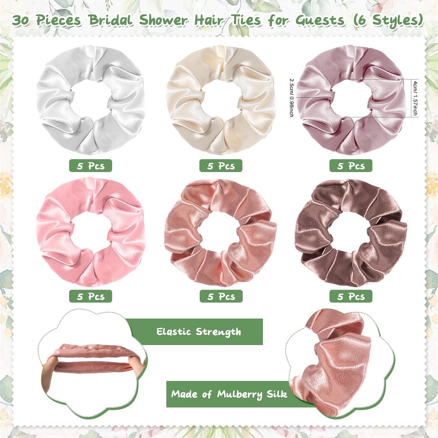 Rose Compact Mirror Set - 30 Bulk Bridal Shower Favors | Pink Souvenir Gifts with Hair Ties & Thank You Cards