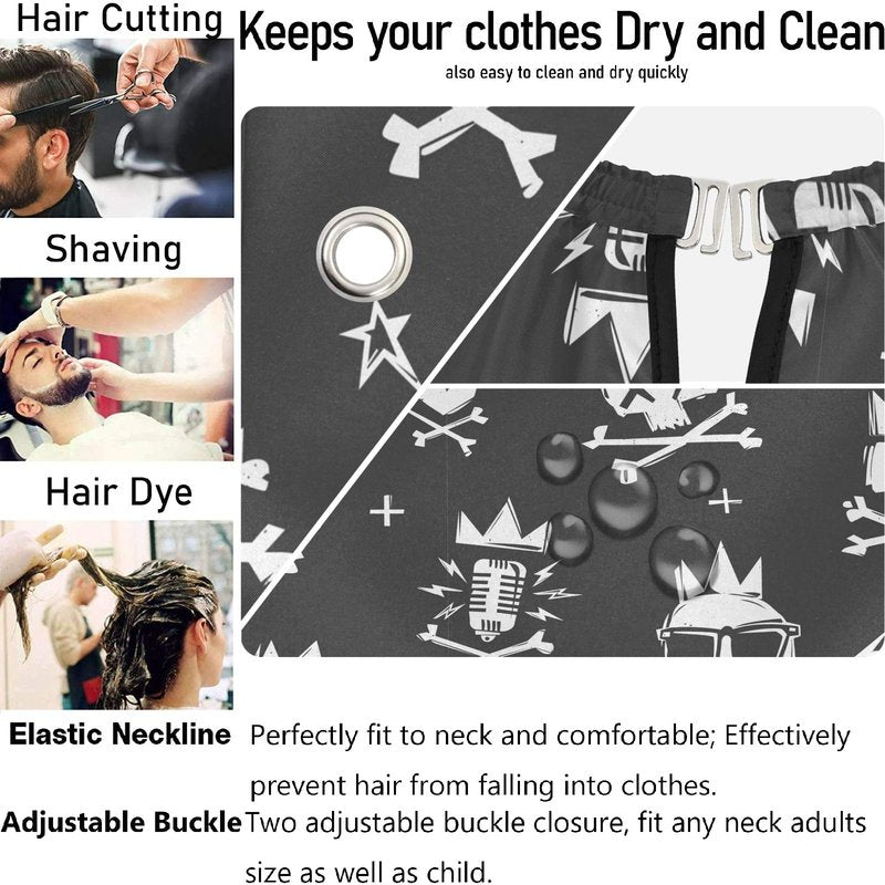 Visesunny Barber Cape - Cool Skull In Crown Black Doodle Polyester Hair Cutting Salon Apron Anti-Static Haircut Water-Resistant Shaving Cloth Beard Shaving Bib Hairdressing Cape