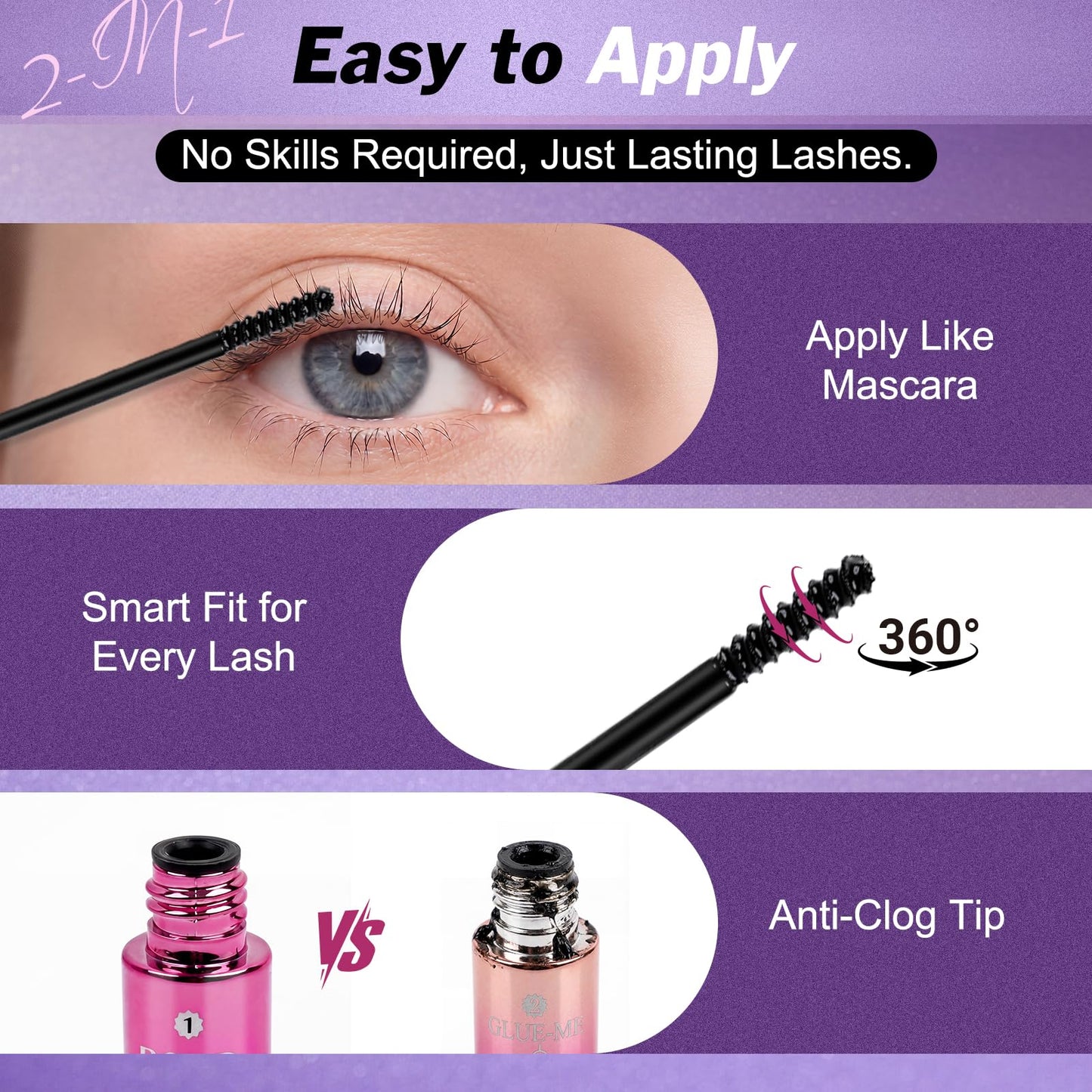 LZM Lash Bond and Seal Long-Lasting 72H Eyelash Cluster Glue Waterproof Lash Cluster Glue Strong Adhesive Easy to Use Eyelash Bond and Seal 5ml + 5ml (P01)