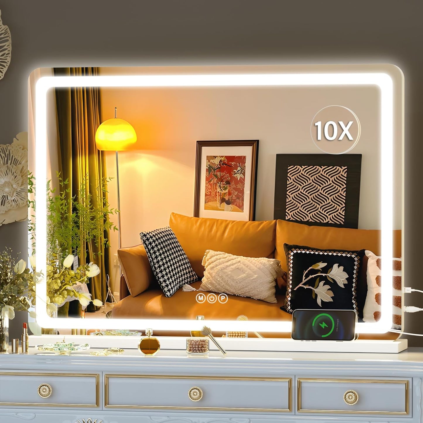 LED Makeup Mirror with Lights - 31.5" x 22" Dimmable Touch Screen Vanity Mirror | Round Black Design